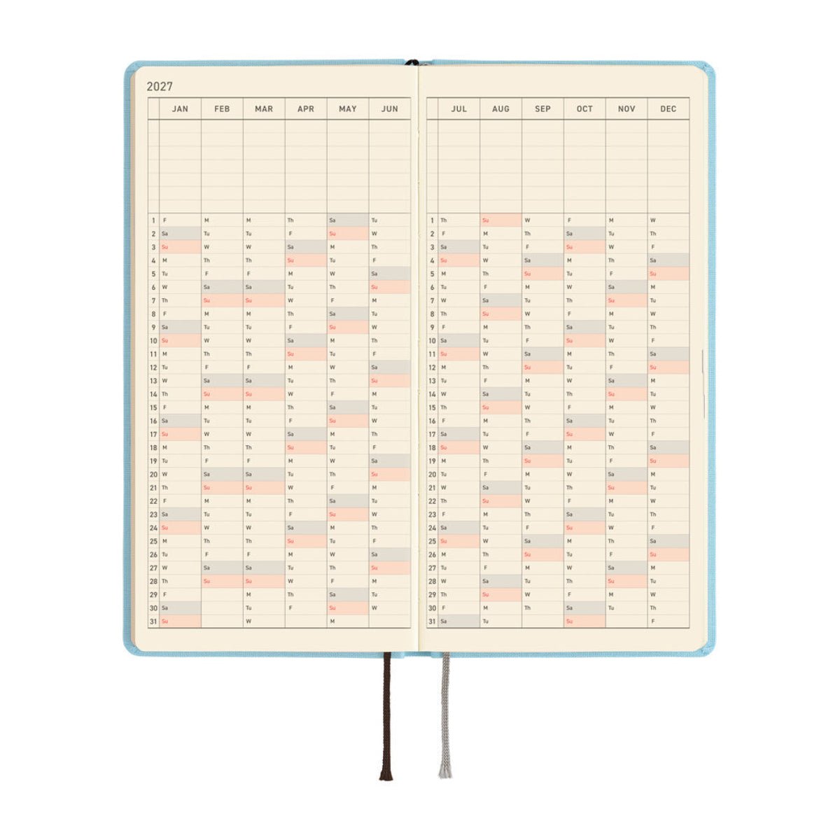 Hobonichi 2027 Light Hardcover Book - Colors: Sea Glass - Tall & Slim (Weeks - January Start) - Pen Boutique Ltd