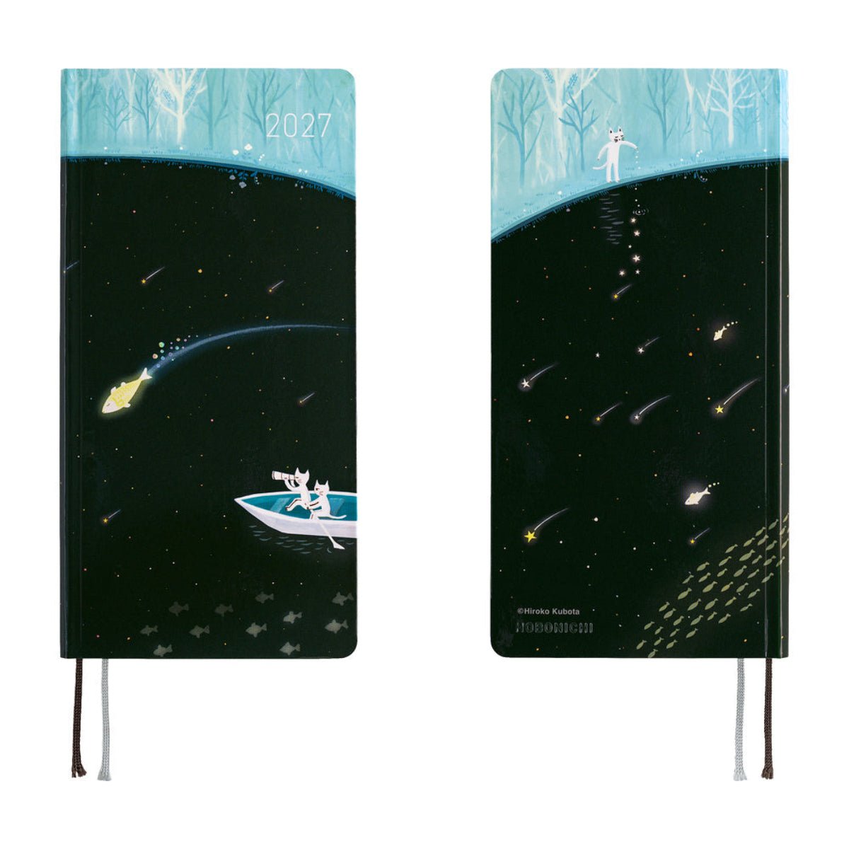 Hobonichi 2027 Light Hardcover Book - Hiroko Kubota: Meteor Shower in the Light Blue Forest - Tall & Slim (Weeks - January Start) - Pen Boutique Ltd