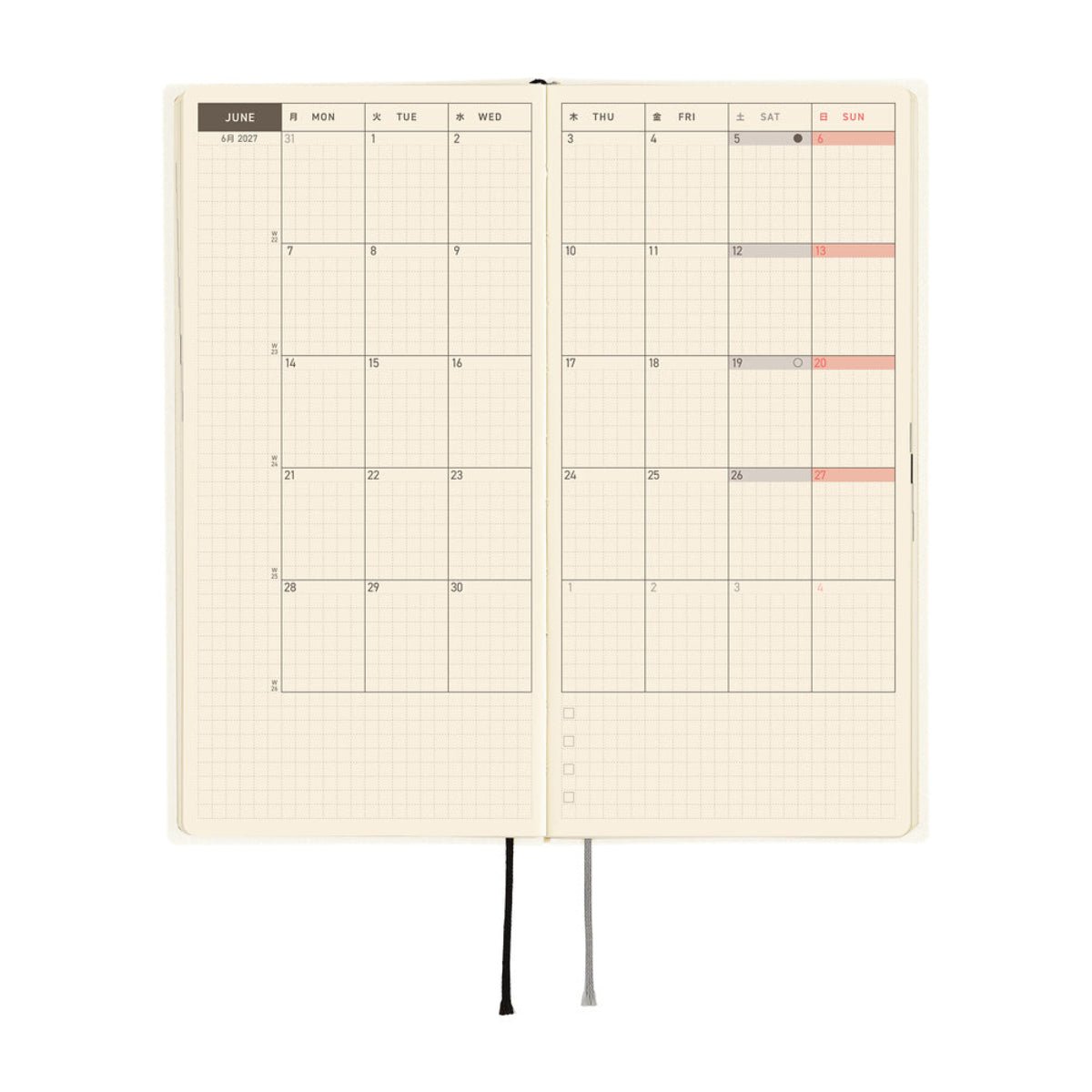 Hobonichi 2027 Soft Cover English Book - White Line: Ivory - Tall & Slim (Weeks - January Start) - Pen Boutique Ltd