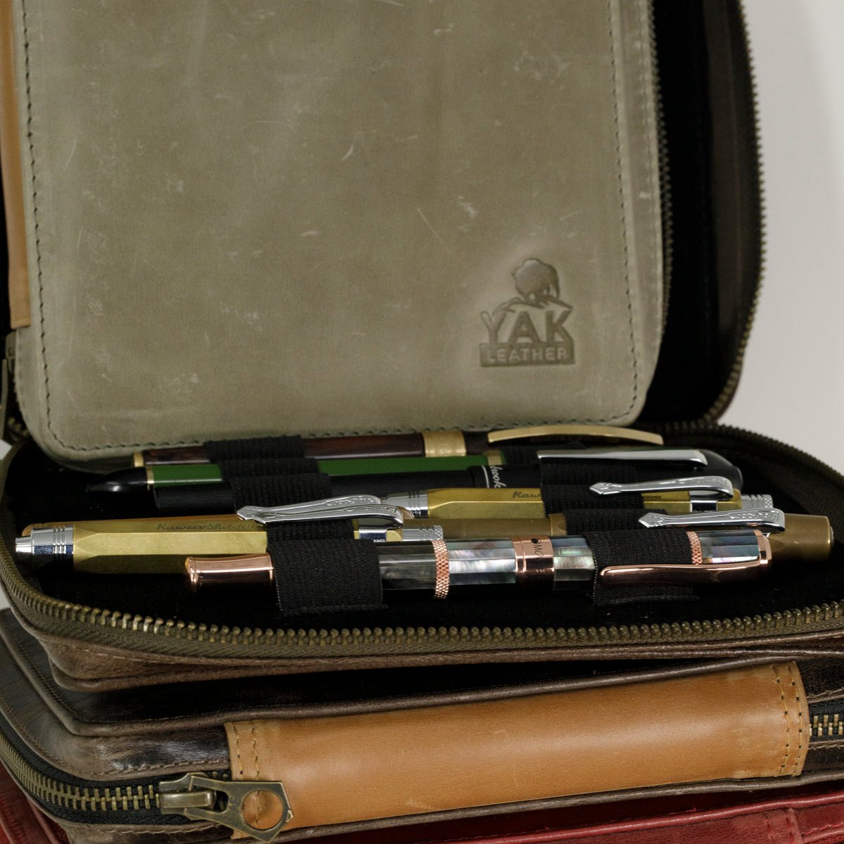 Yak Leather 12 Pen Zipped Case - Crazy Horse - Pen Boutique Ltd