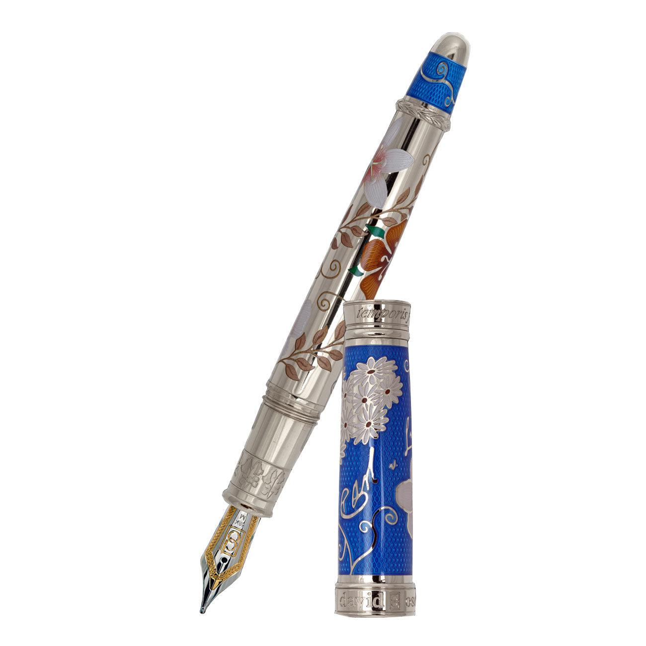 David Osarson Carl Linnaeus Fountain Pen - Royal Blue with Multi-Colored Translucent Hard Enamel - Pen Boutique Ltd