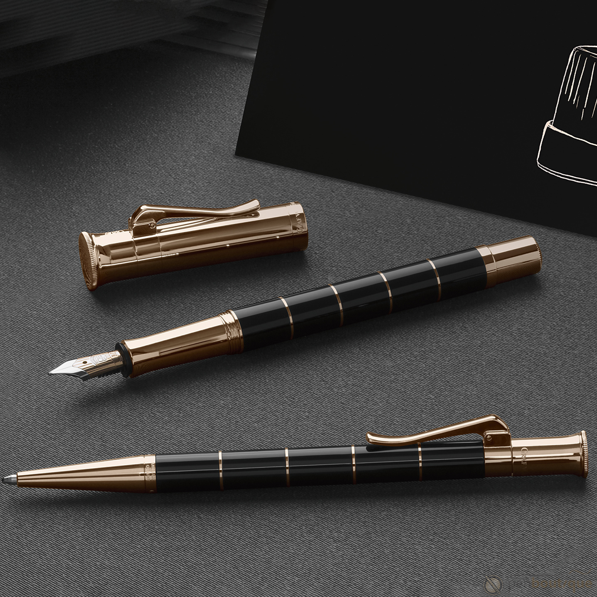 Graf von Faber-Castell Classic Anello Fountain Pen - Black with Rose Gold Trim-Pen Boutique Ltd