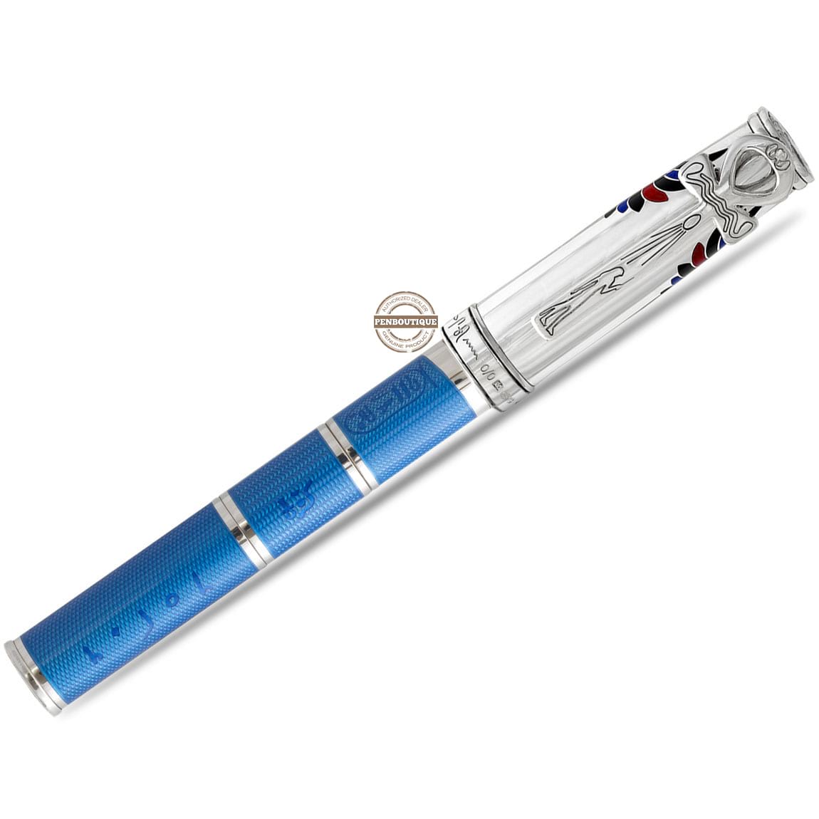 David Oscarson Rosetta Stone Rollerball Pen - Translucent Sapphire Blue and Opaque Black and Red Hard Enamel-Pen Boutique Ltd
