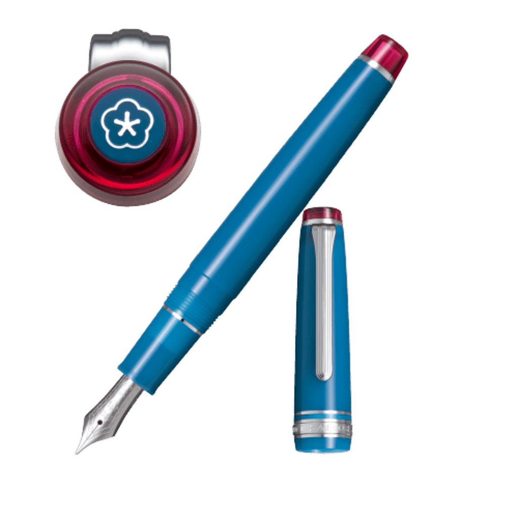 Sailor Professional Gear Slim Manyo Fountain Pen Set - Special Edition - Blue - Plum - Pen Boutique Ltd