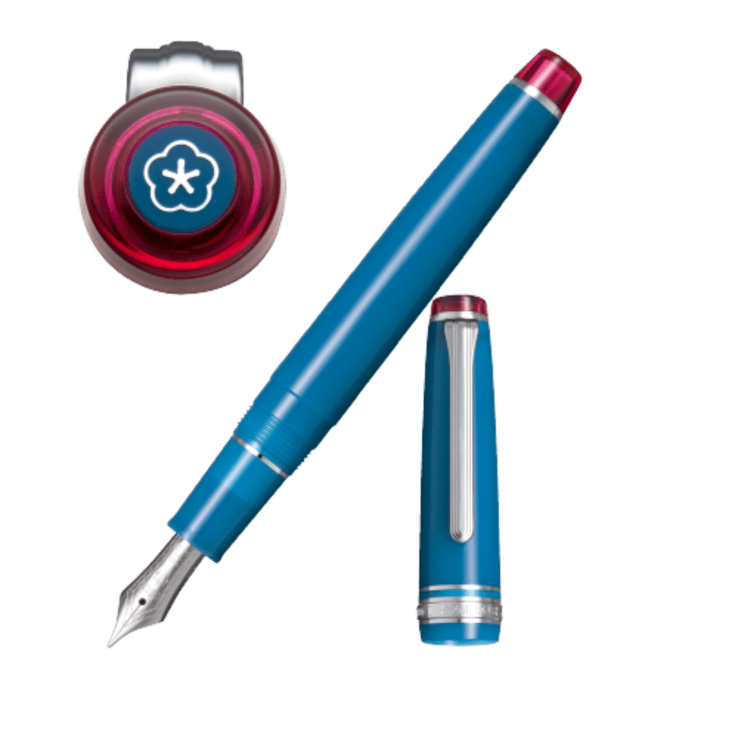 Sailor Professional Gear Slim Manyo Fountain Pen Set - Special Edition - Blue - Plum - Pen Boutique Ltd