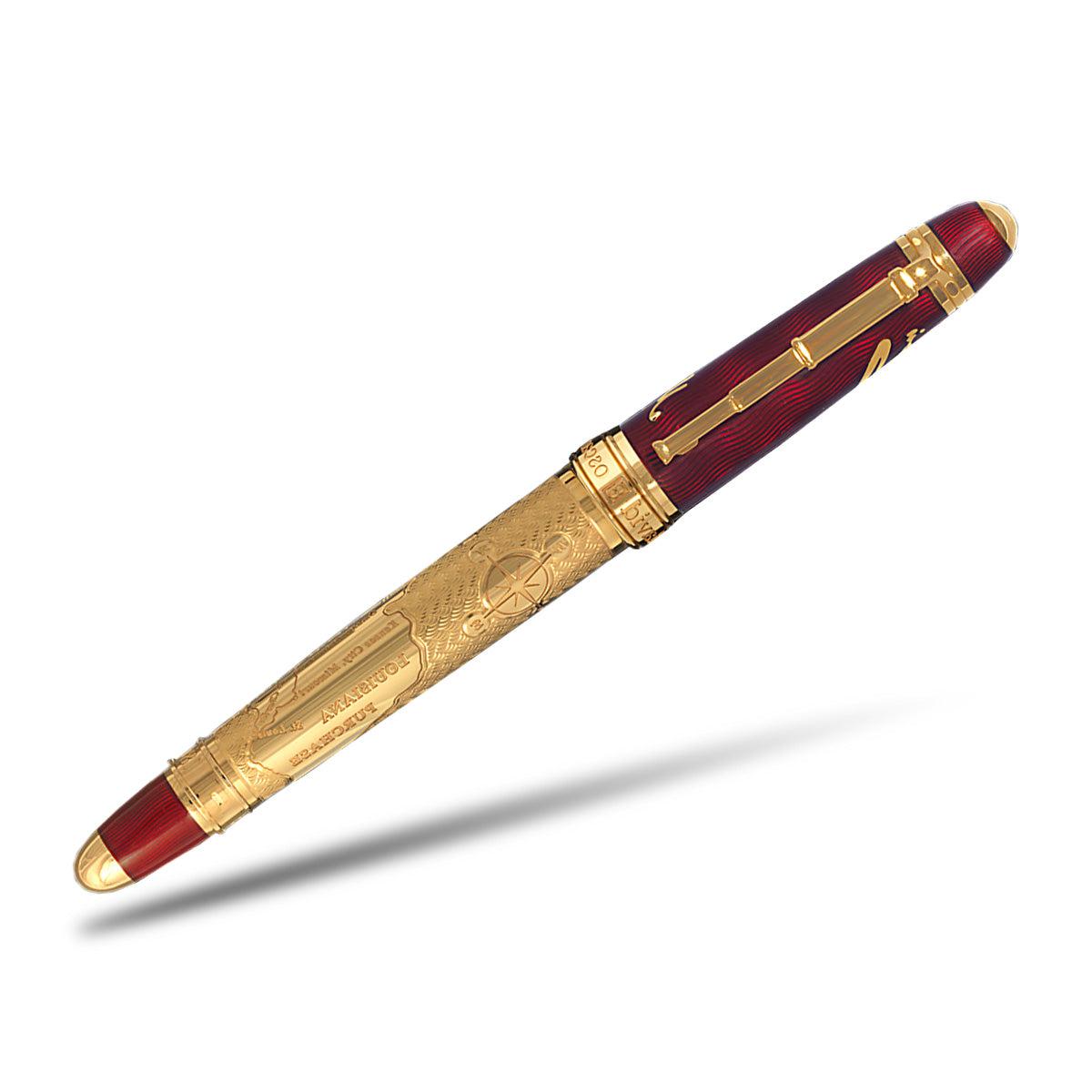 David Oscarson Meriwether Lewis Rollerball Pen - Ruby Red Gold Vermeil - Pen Boutique Ltd