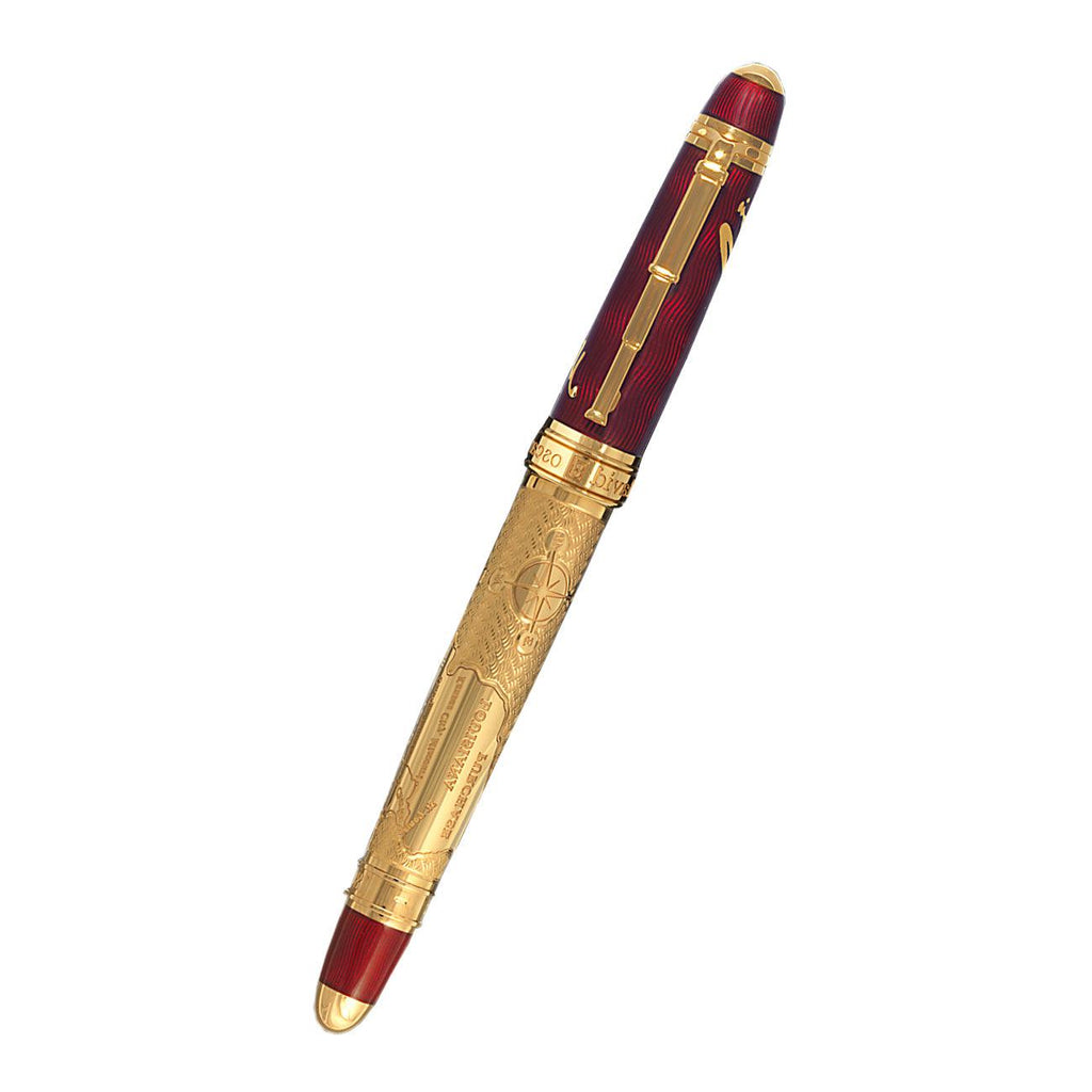 David Oscarson Meriwether Lewis Rollerball Pen - Ruby Red Gold Vermeil - Pen Boutique Ltd