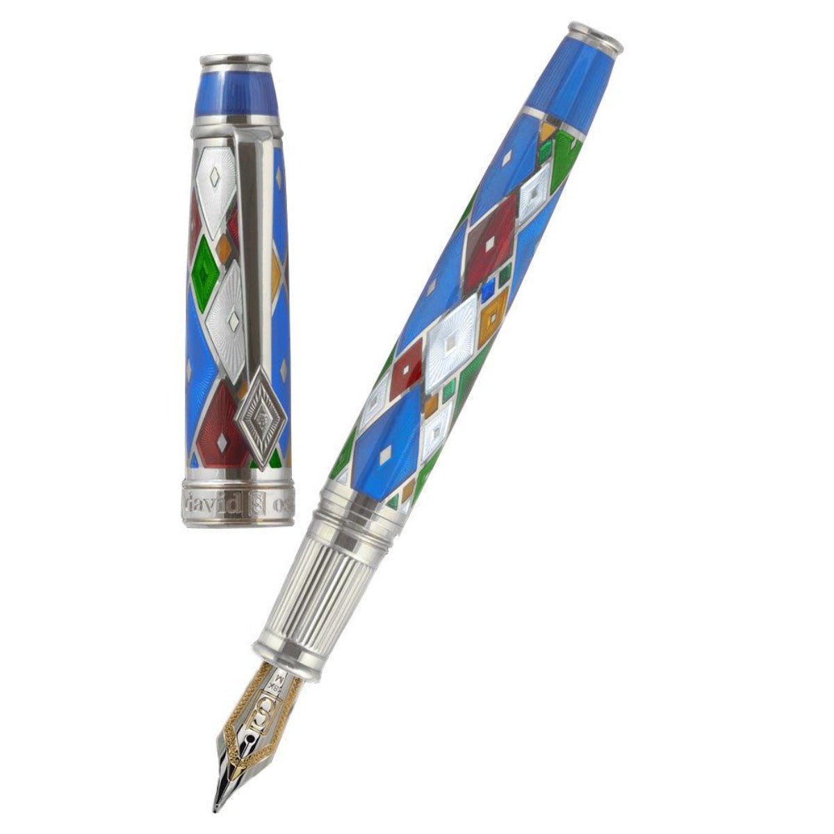 David Oscarson Harlequin Fountain Pen - Sapphire Blue - Pen Boutique Ltd