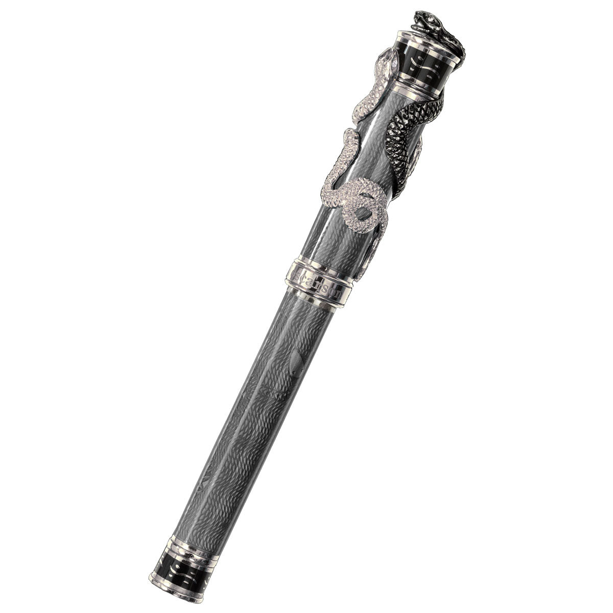 David Oscarson Black Water Snake Fountain Pen - Translucent Grey and Opaque Black Hard Enamel-Pen Boutique Ltd