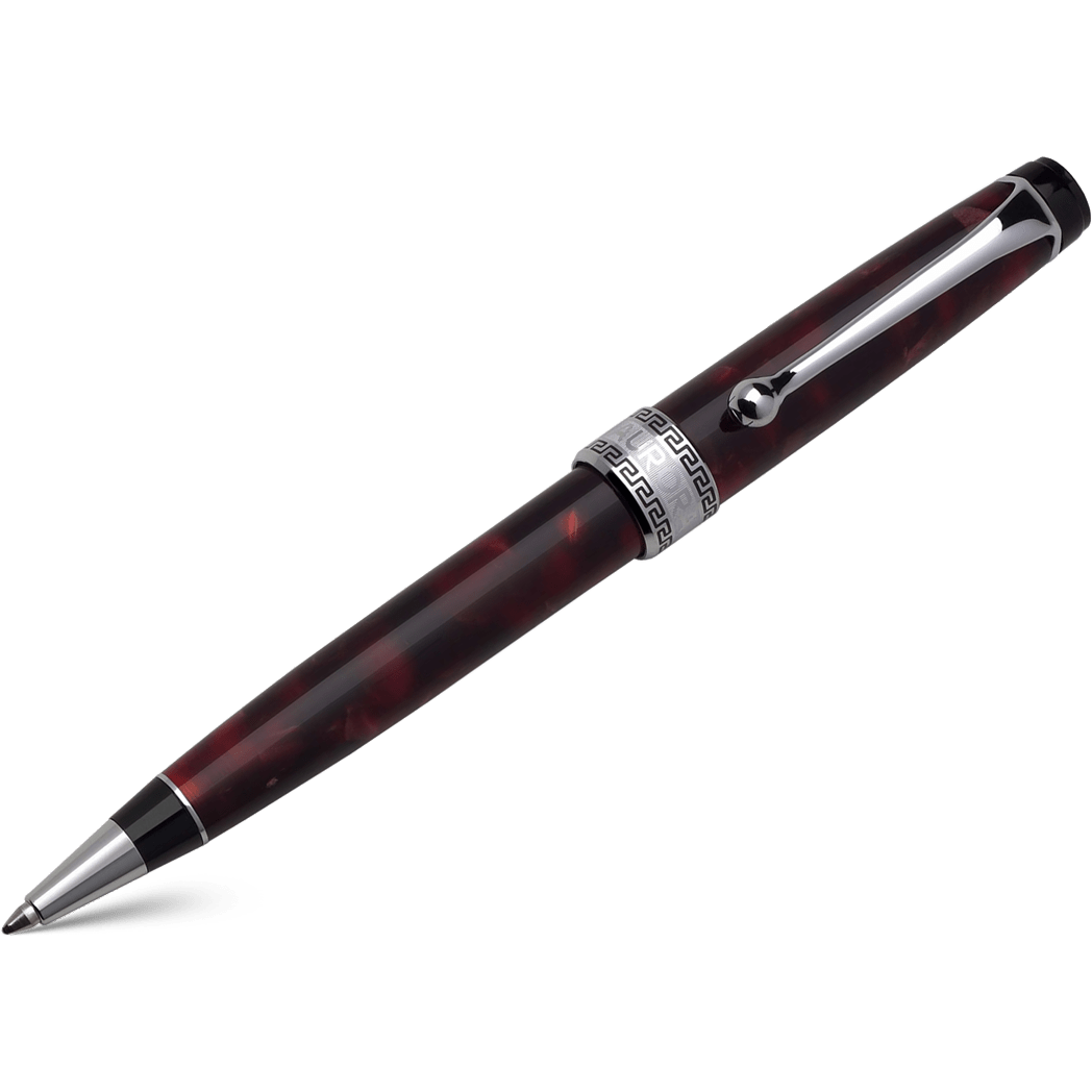 Aurora Optima Auroloide Ballpoint Pen - Burgundy - Silver Trim-Pen Boutique Ltd
