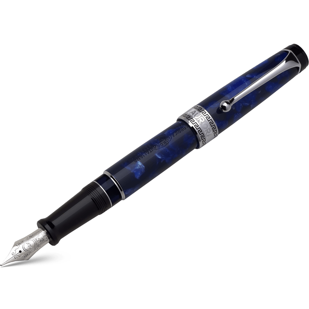 Aurora Optima Auroloide Fountain Pen - Blue - Silver Trim - Pen Boutique Ltd