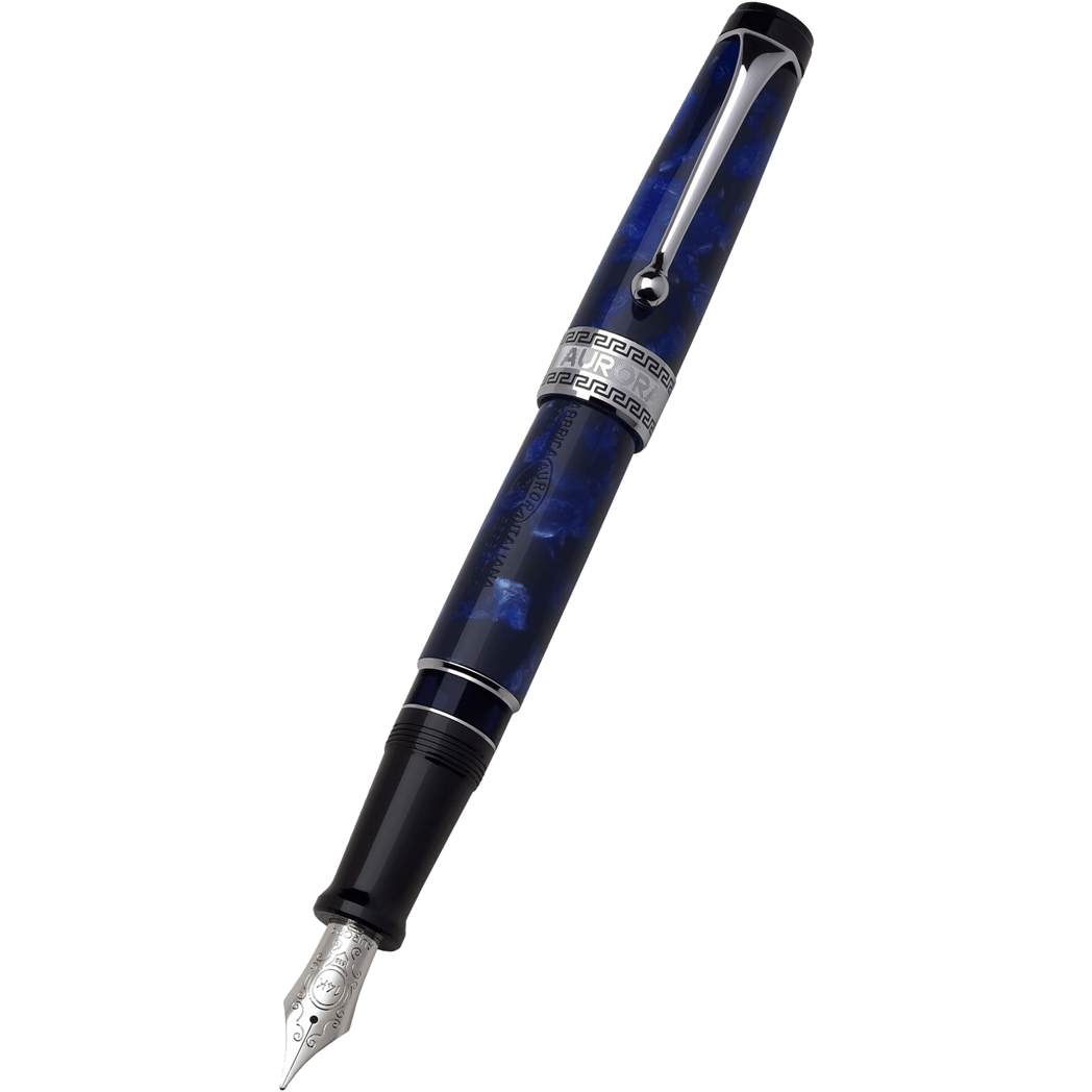 Aurora Optima Auroloide Fountain Pen - Blue - Silver Trim - Pen Boutique Ltd