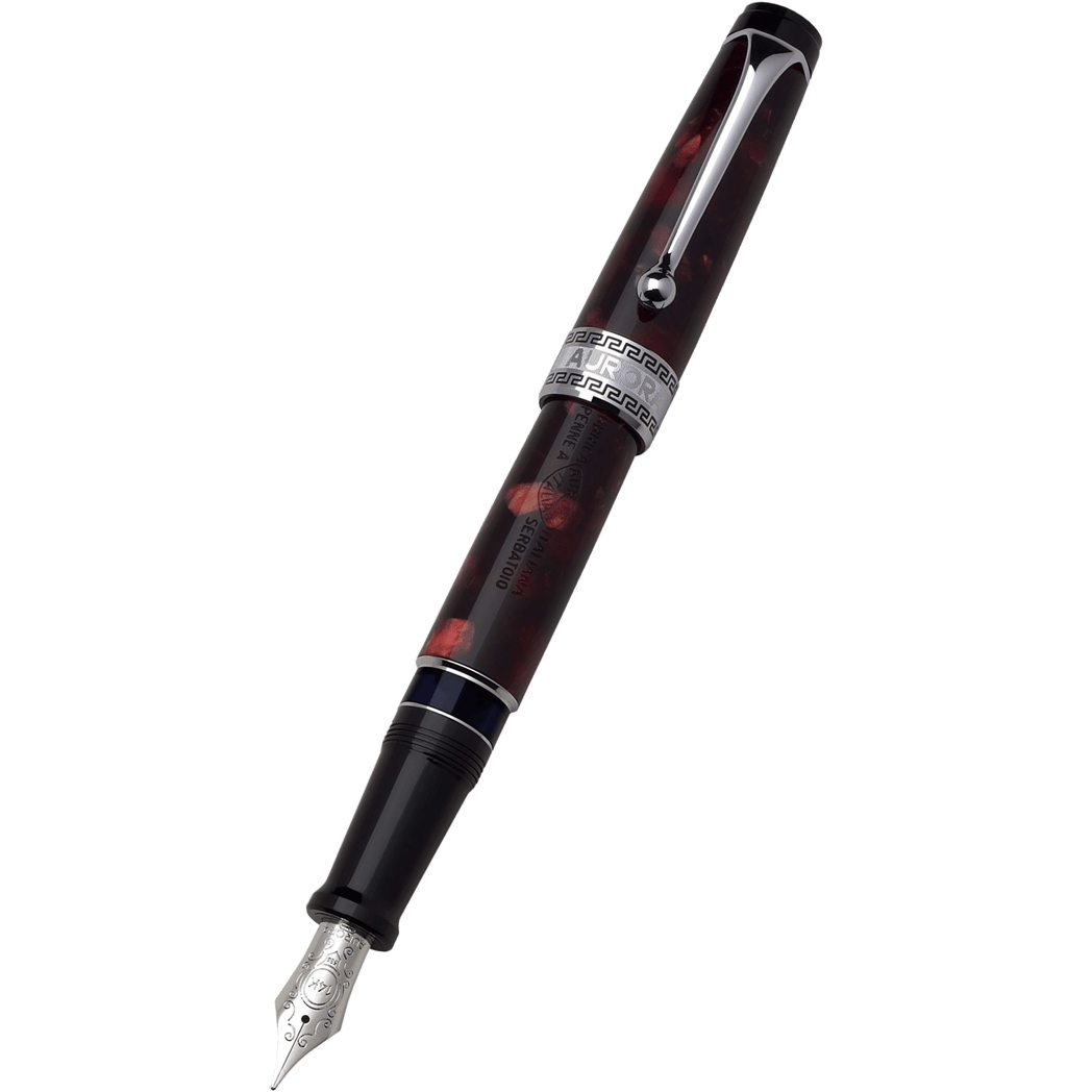 Aurora Optima Auroloide Fountain Pen - Burgundy - Silver Trim - Pen Boutique Ltd