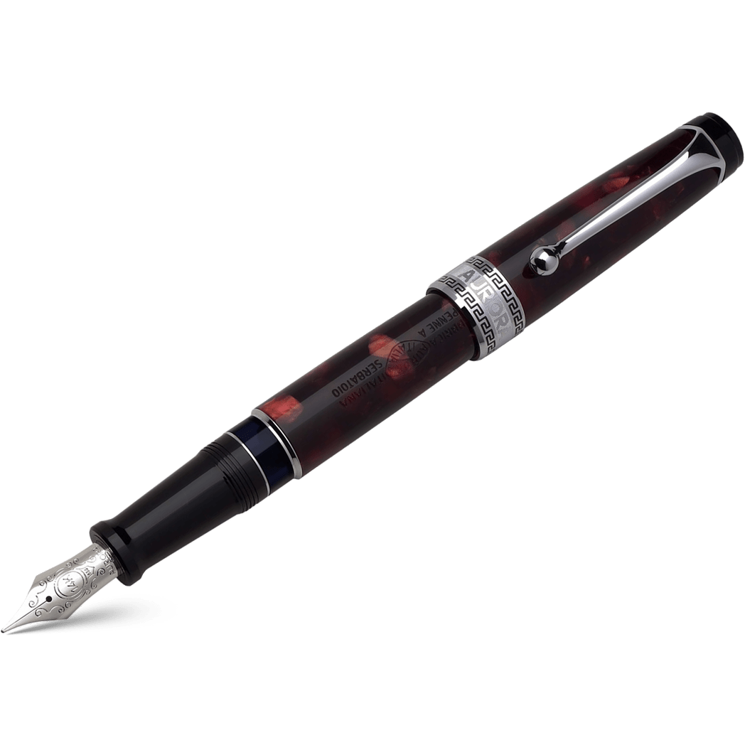 Aurora Optima Auroloide Fountain Pen - Burgundy - Silver Trim - Pen Boutique Ltd