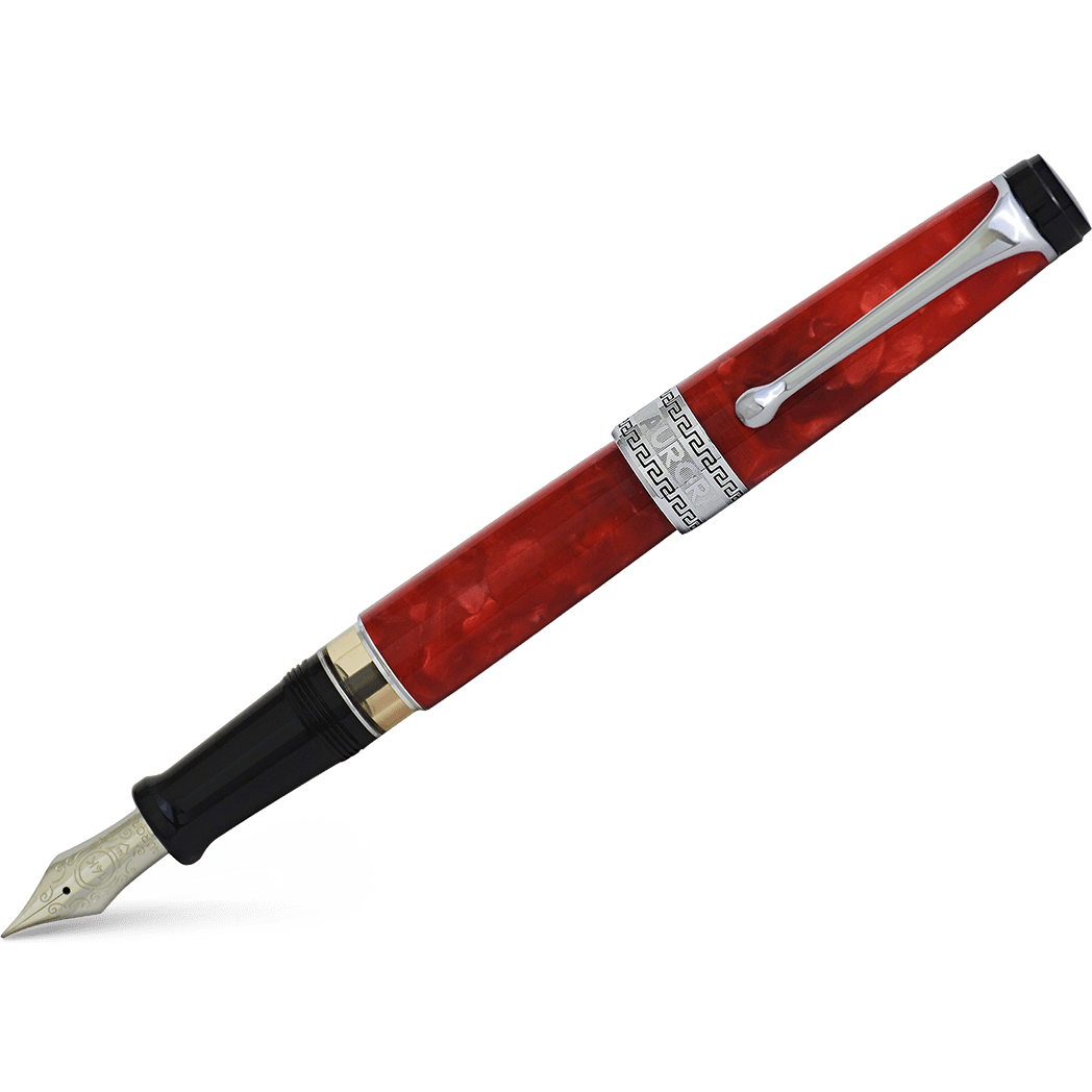 Aurora Optima Auroloide Fountain Pen - Rossa Red - Chrome Trim - Pen Boutique Ltd