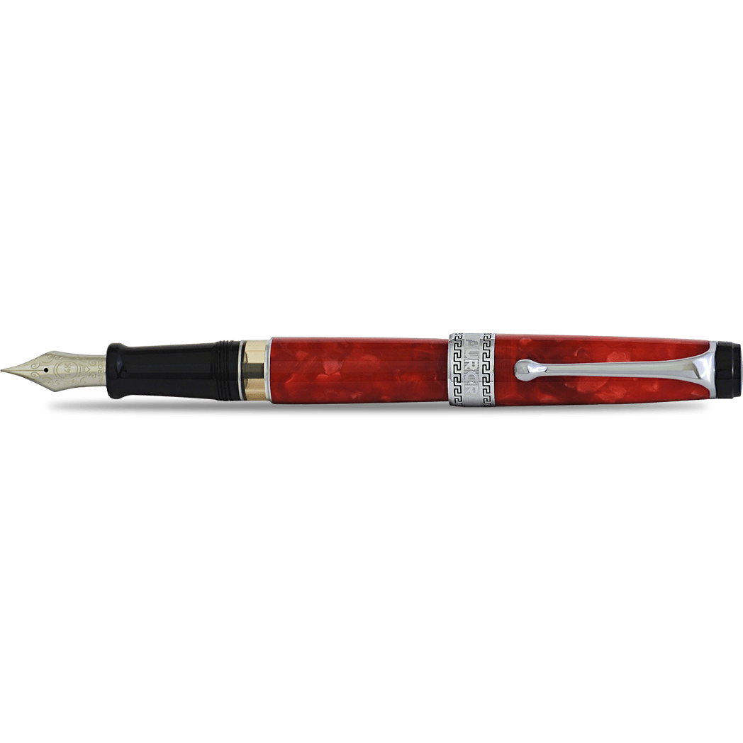 Aurora Optima Auroloide Fountain Pen - Rossa Red - Chrome Trim - Pen Boutique Ltd