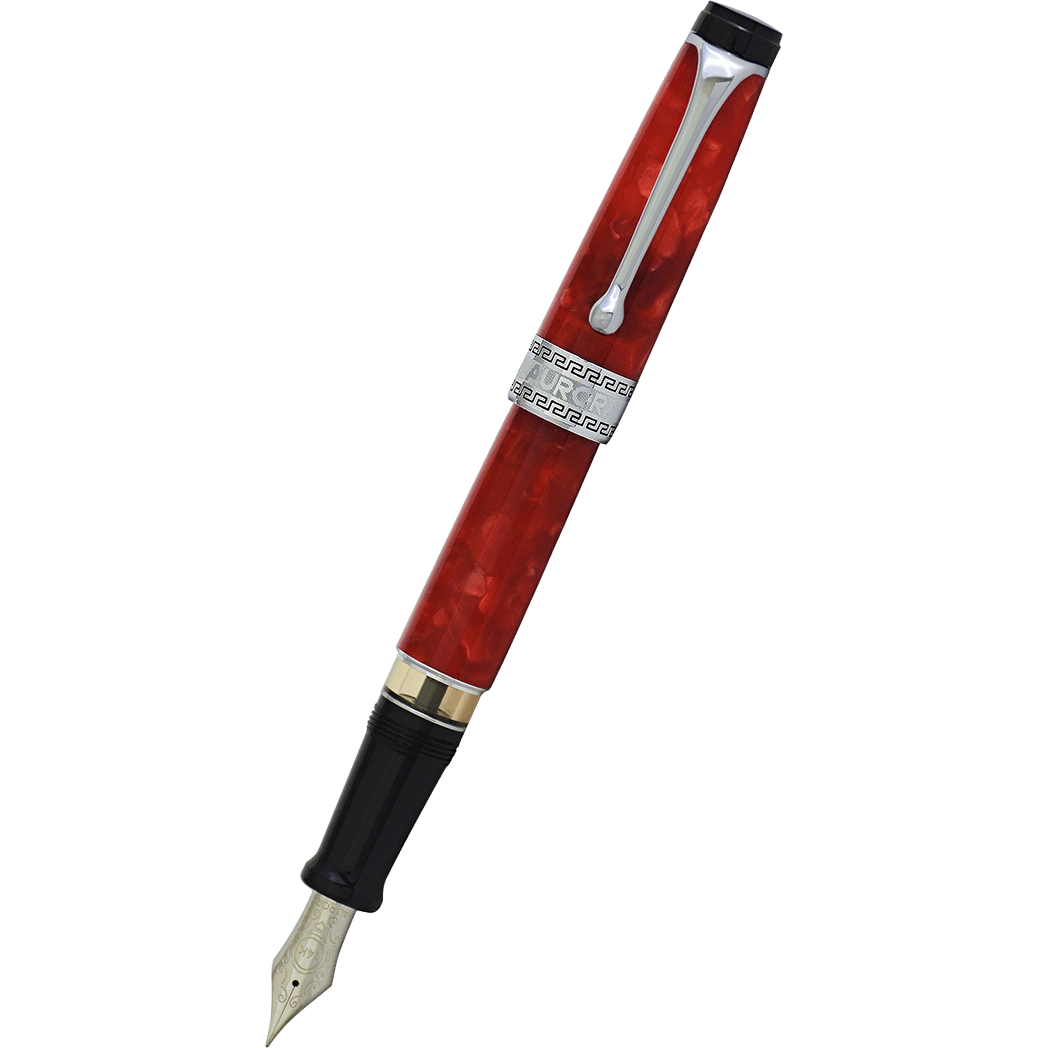 Aurora Optima Auroloide Fountain Pen - Rossa Red - Chrome Trim - Pen Boutique Ltd