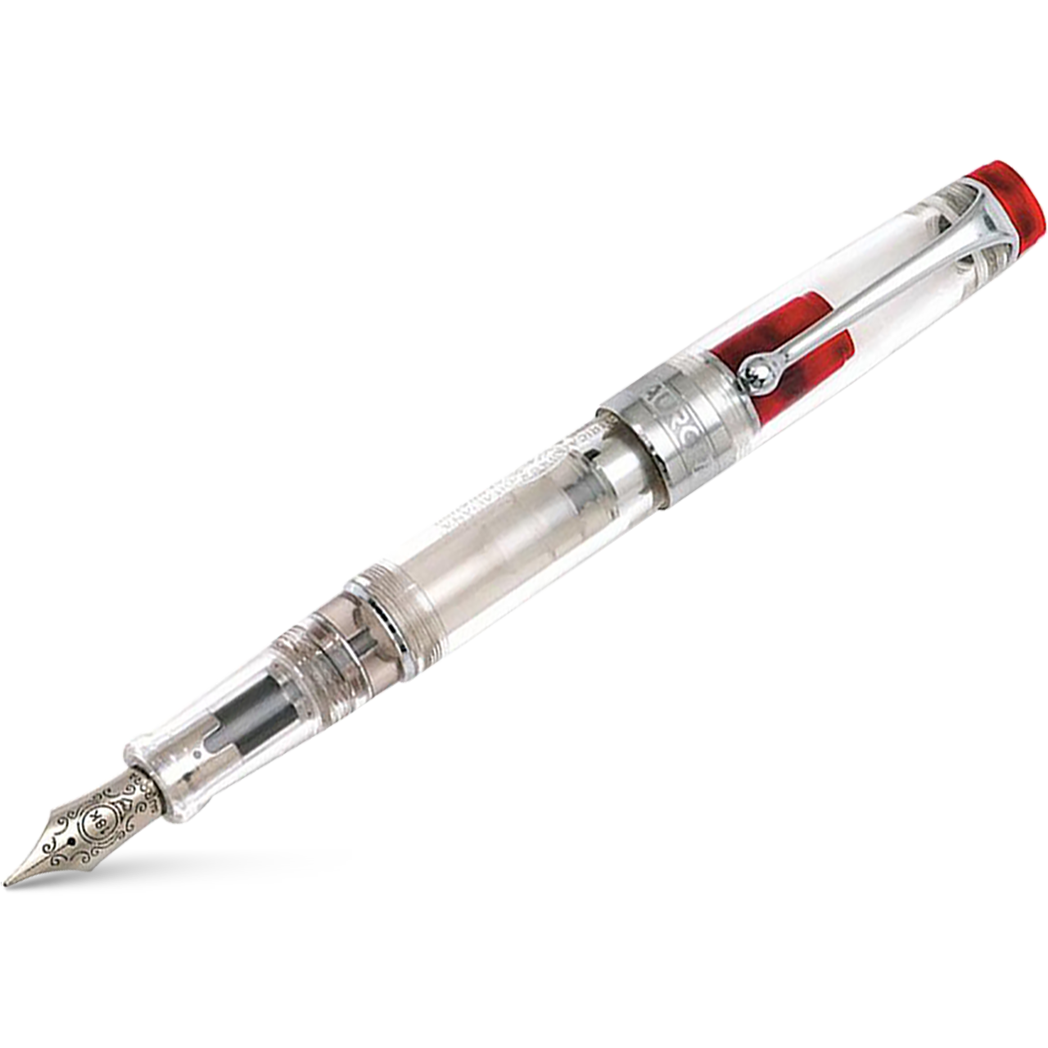Aurora Optima Demonstrator Fountain Pen - Red - Chrome Trim-Pen Boutique Ltd