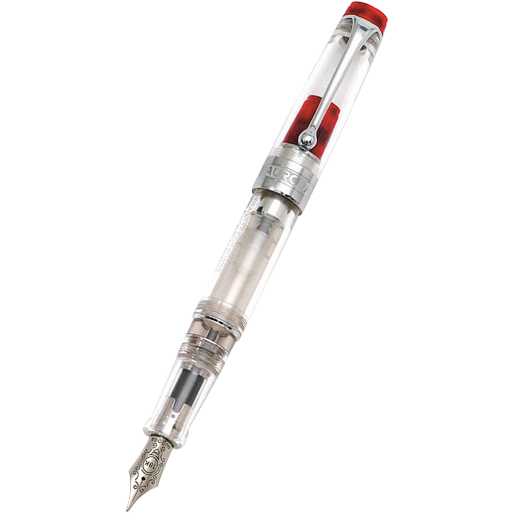 Aurora Optima Demonstrator Fountain Pen - Red - Chrome Trim-Pen Boutique Ltd