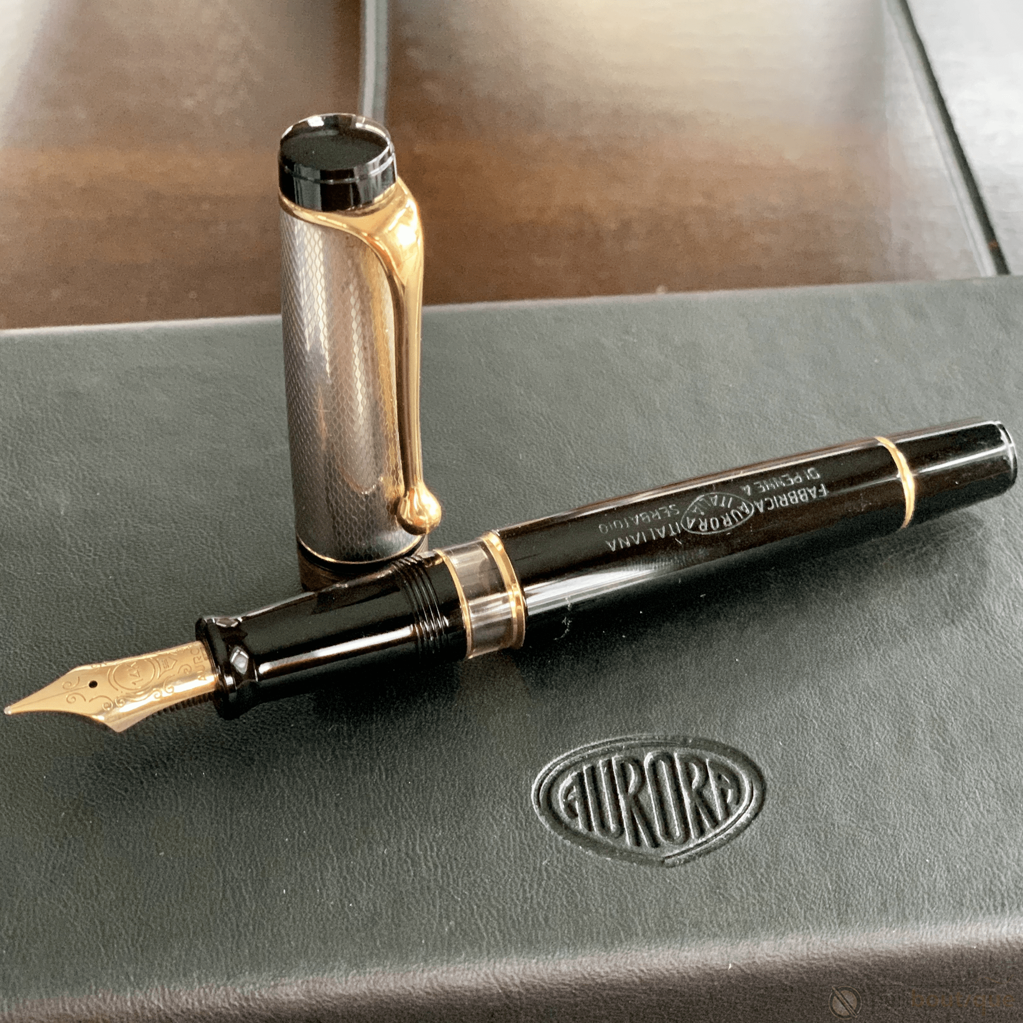 Aurora Optima Fountain Pen - Black - Sterling Silver Cap - Pen Boutique Ltd