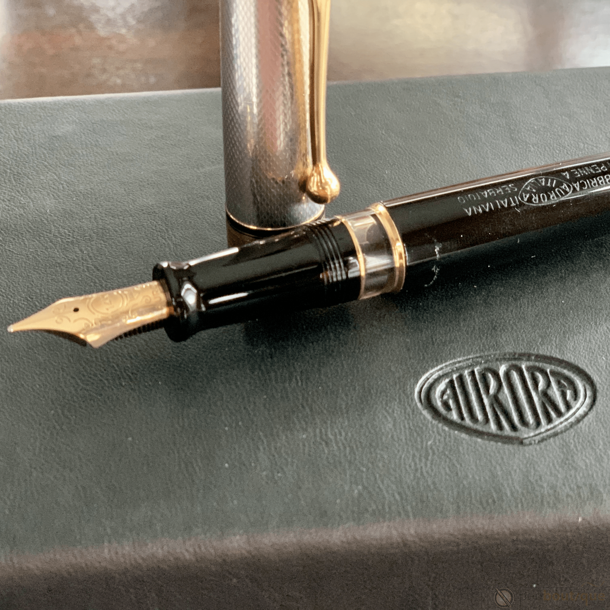Aurora Optima Fountain Pen - Black - Sterling Silver Cap - Pen Boutique Ltd