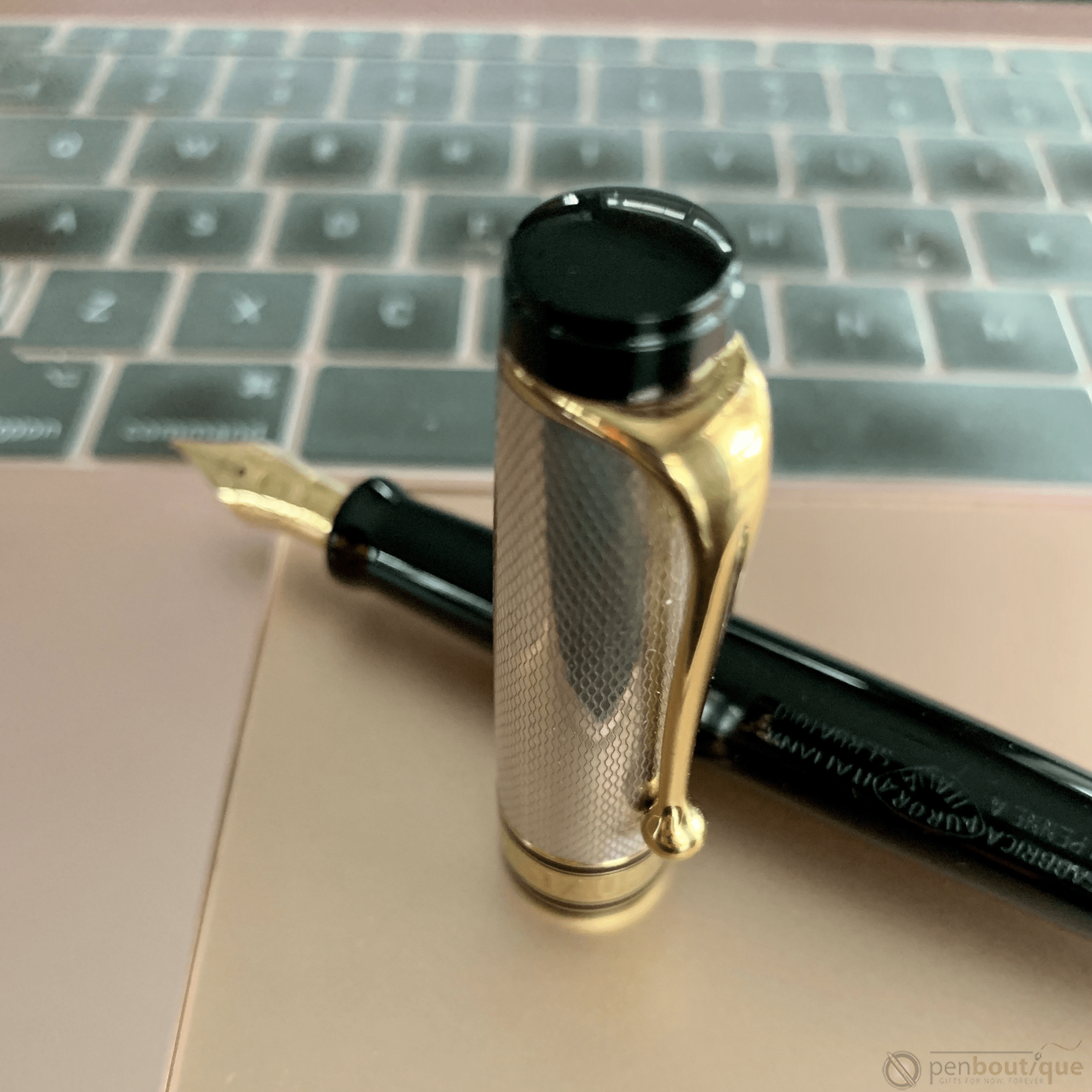 Aurora Optima Fountain Pen - Black - Sterling Silver Cap - Pen Boutique Ltd