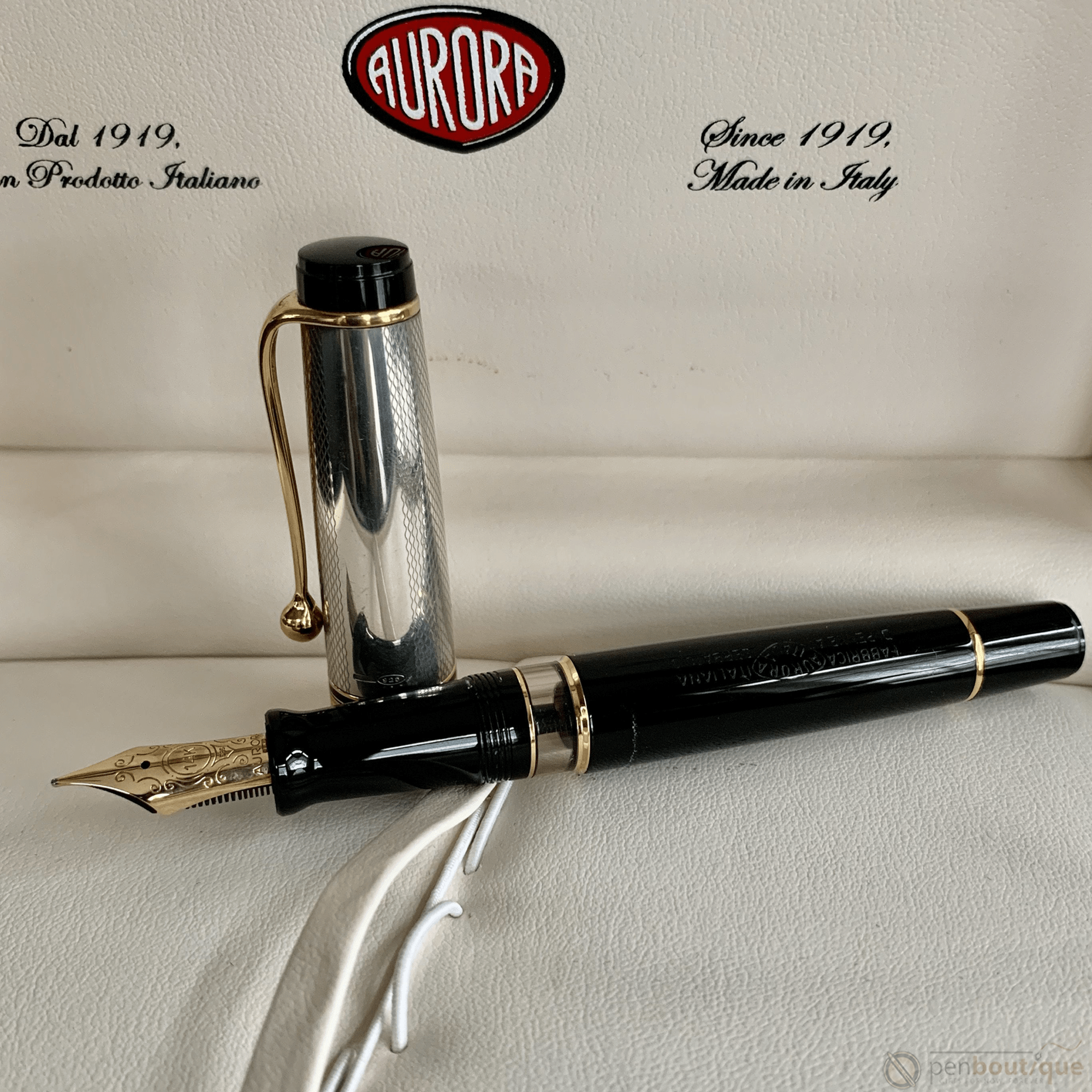 Aurora Optima Fountain Pen - Black - Sterling Silver Cap - Pen Boutique Ltd