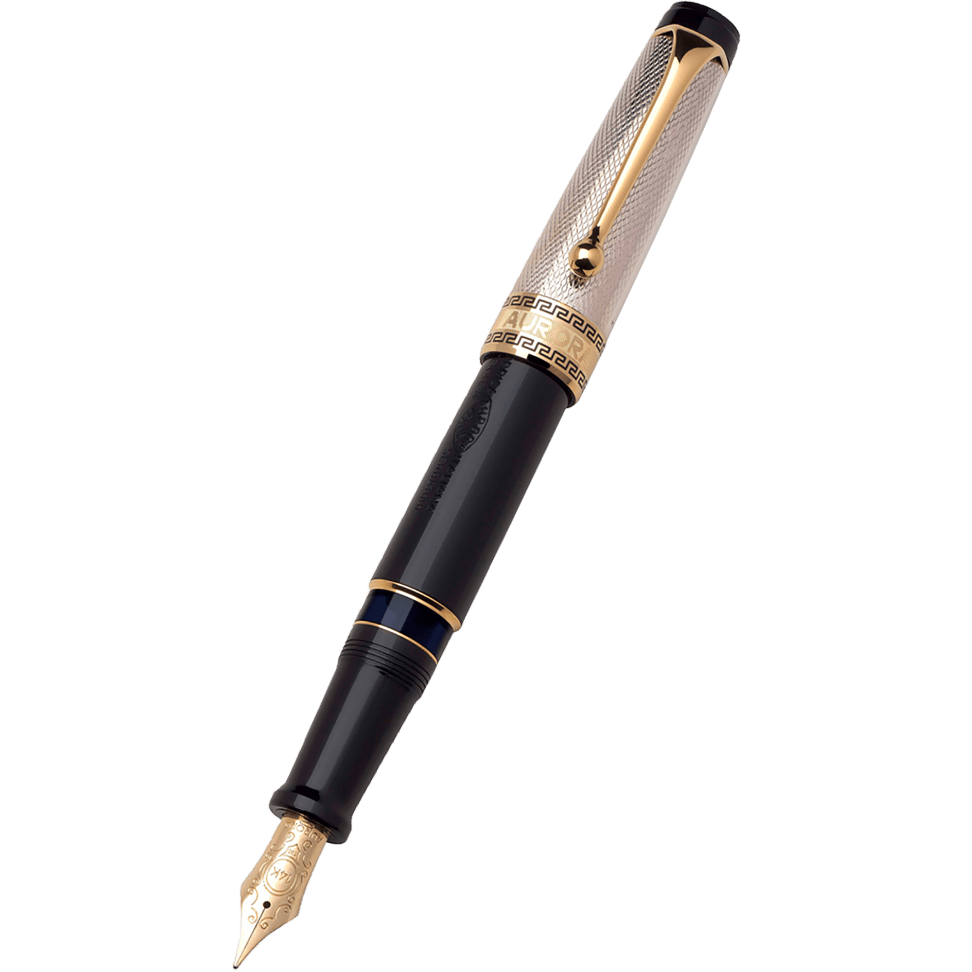 Aurora Optima Fountain Pen - Black - Sterling Silver Cap - Pen Boutique Ltd