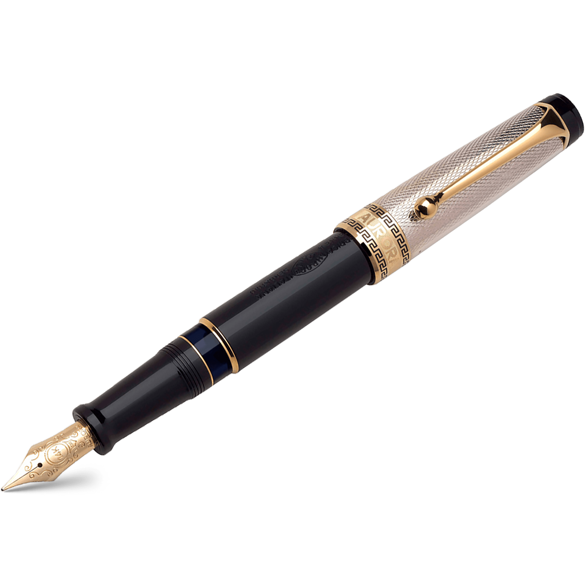Aurora Optima Fountain Pen - Black - Sterling Silver Cap - Pen Boutique Ltd