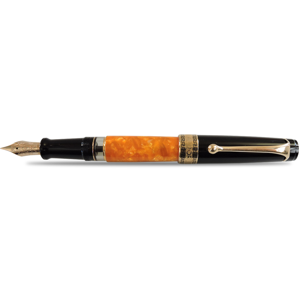 Aurora Optima O' Sole Mio Fountain Pen - Marbled Orange - Black Trim-Pen Boutique Ltd