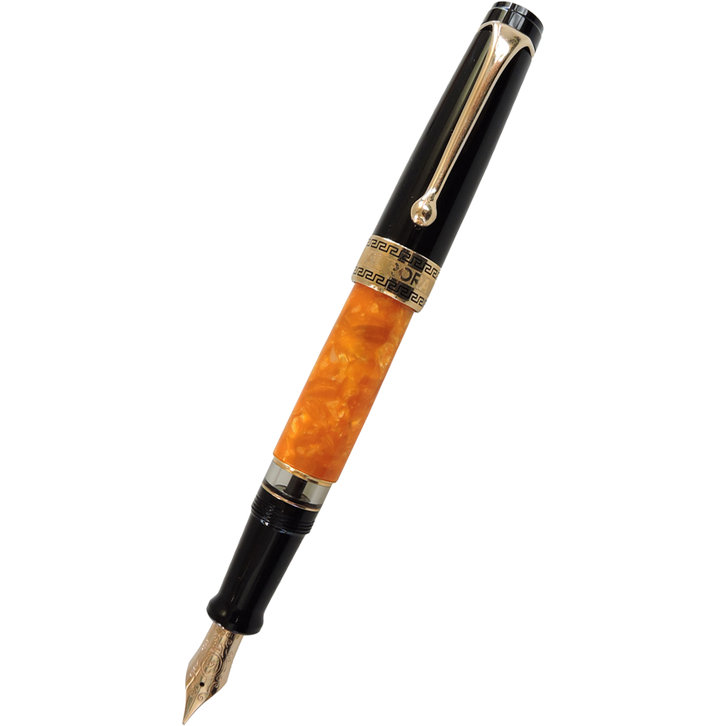 Aurora Optima O' Sole Mio Fountain Pen - Marbled Orange - Black Trim-Pen Boutique Ltd
