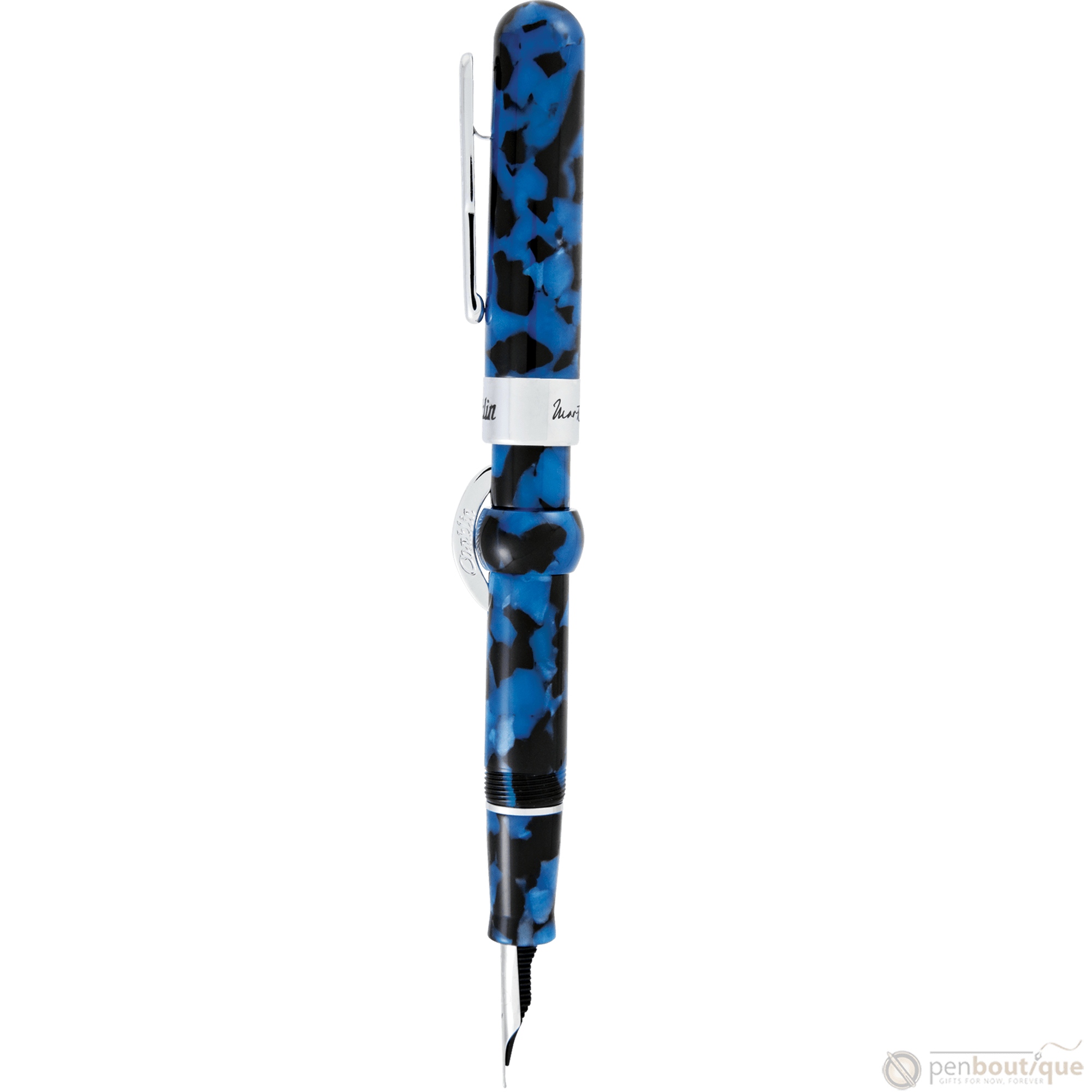 Conklin Mark Twain Crescent Filler Fountain Pen - Vintage Blue - Chrome Trim - Pen Boutique Ltd