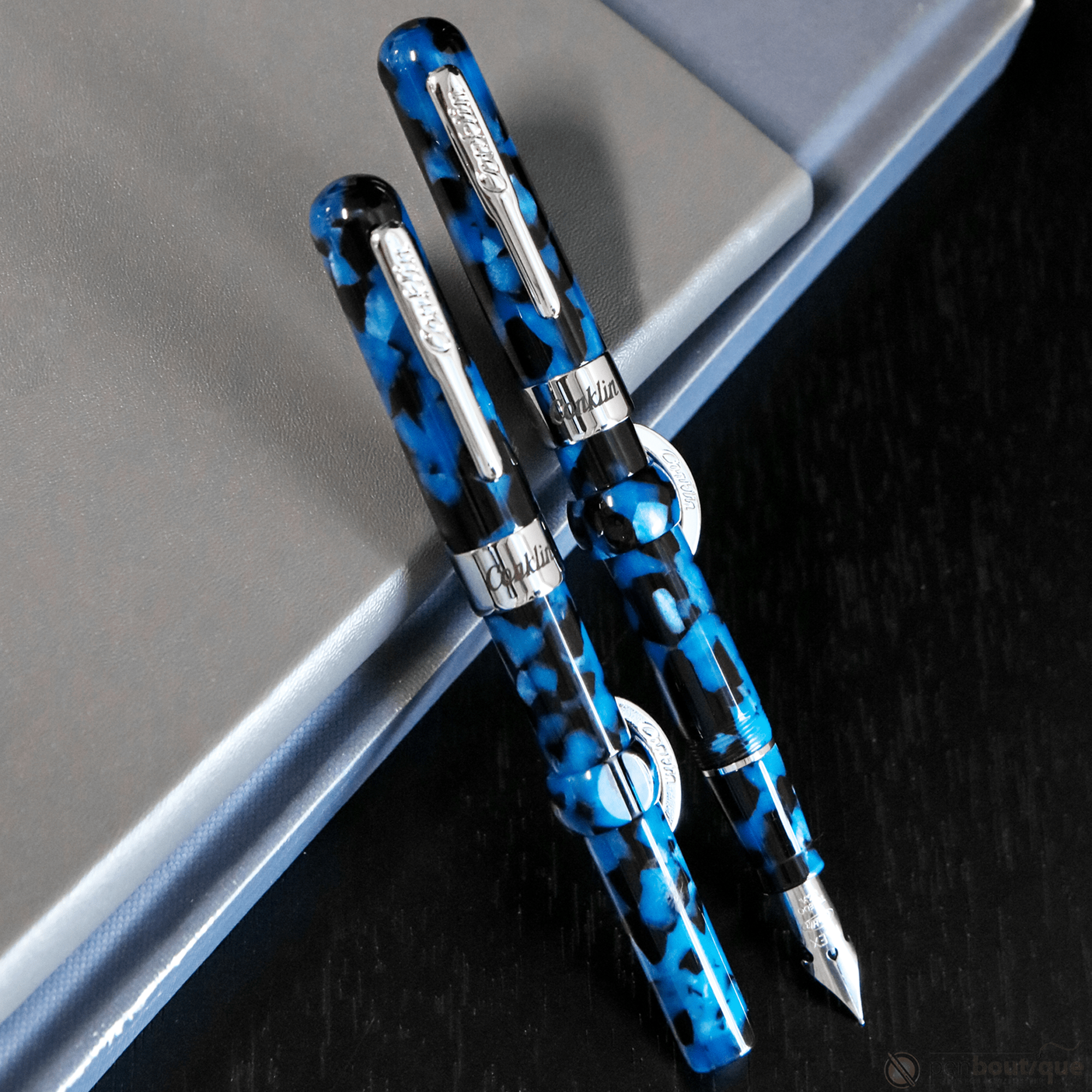 Conklin Mark Twain Crescent Filler Fountain Pen - Vintage Blue - Chrome Trim - Pen Boutique Ltd