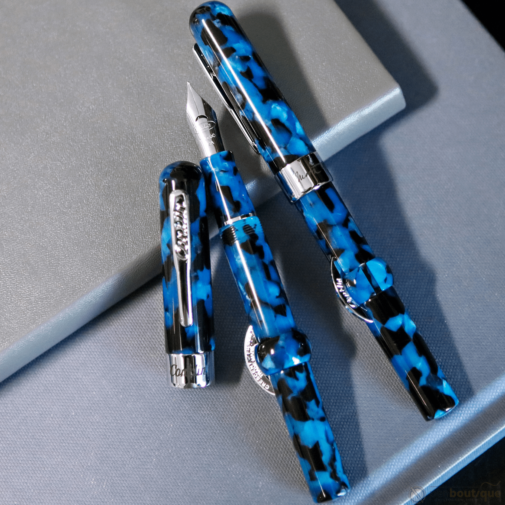 Conklin Mark Twain Crescent Filler Fountain Pen - Vintage Blue - Chrome Trim - Pen Boutique Ltd