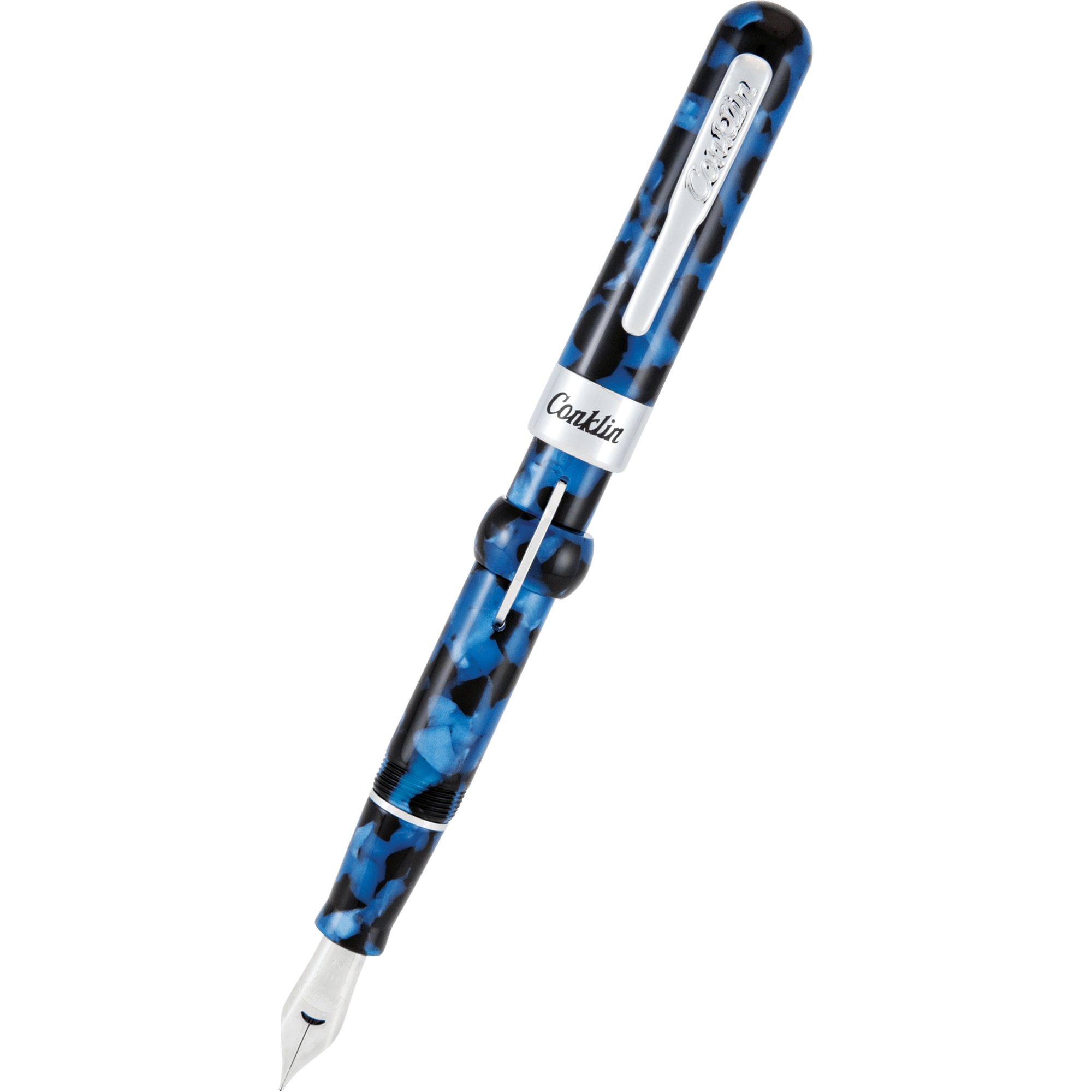 Conklin Mark Twain Crescent Filler Fountain Pen - Vintage Blue - Chrome Trim - Pen Boutique Ltd