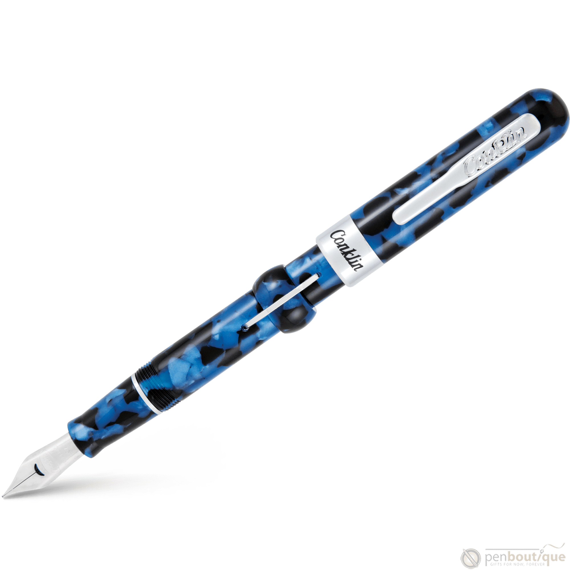 Conklin Mark Twain Crescent Filler Fountain Pen - Vintage Blue - Chrome Trim - Pen Boutique Ltd
