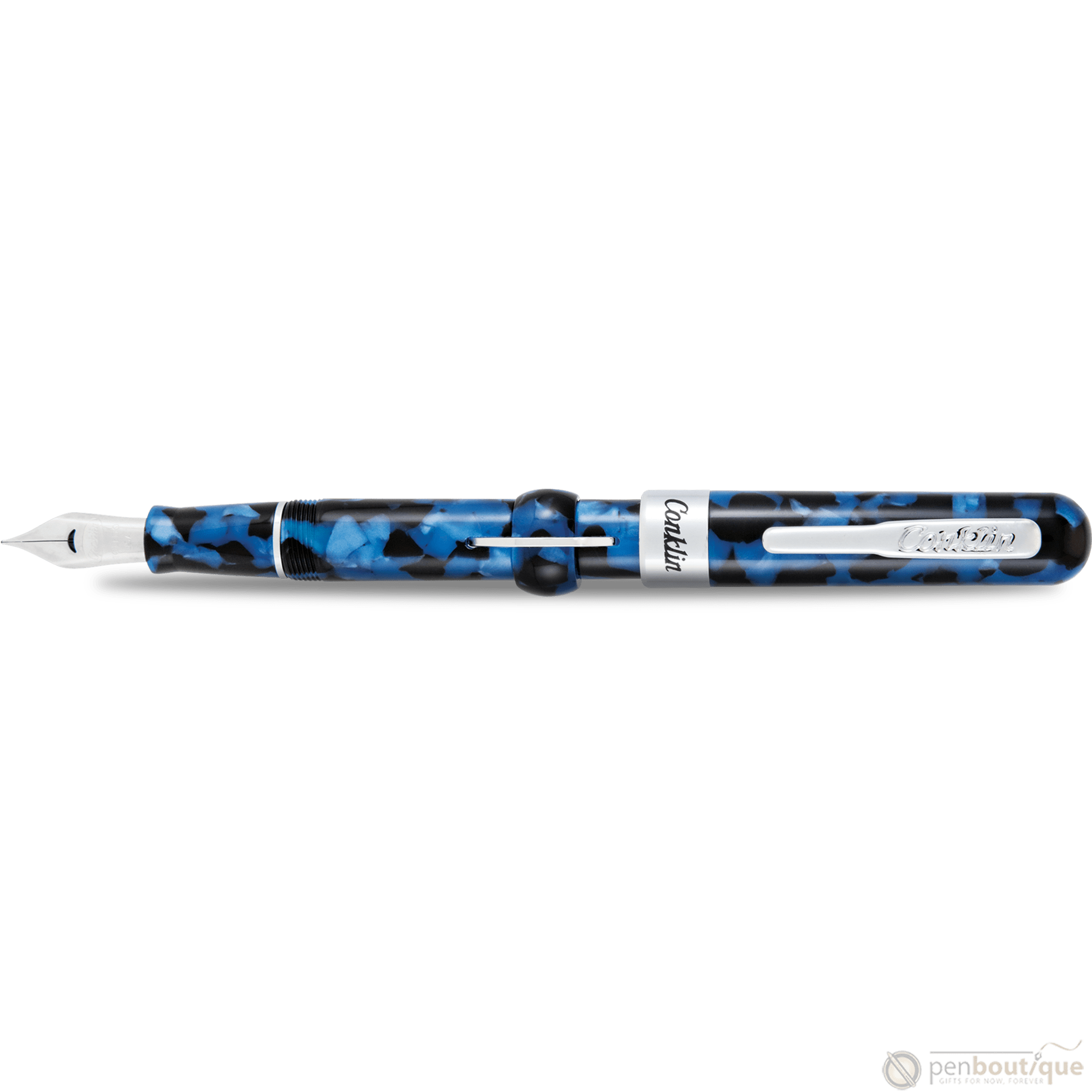 Conklin Mark Twain Crescent Filler Fountain Pen - Vintage Blue - Chrome Trim - Pen Boutique Ltd