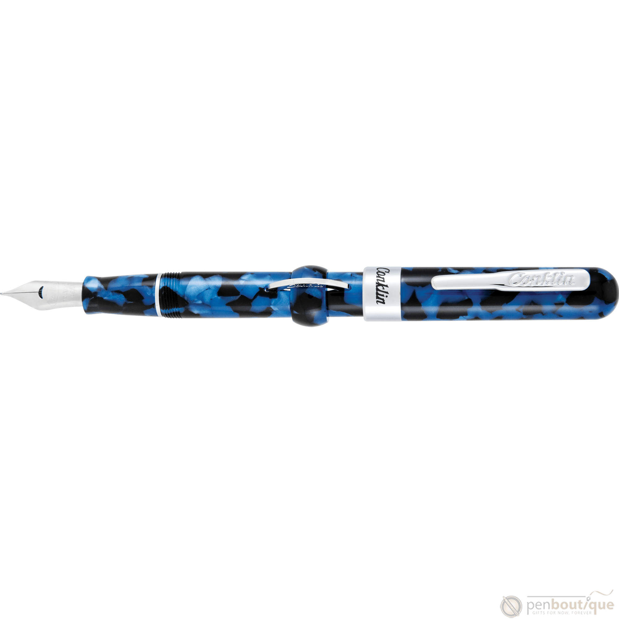 Conklin Mark Twain Crescent Filler Fountain Pen - Vintage Blue - Chrome Trim - Pen Boutique Ltd