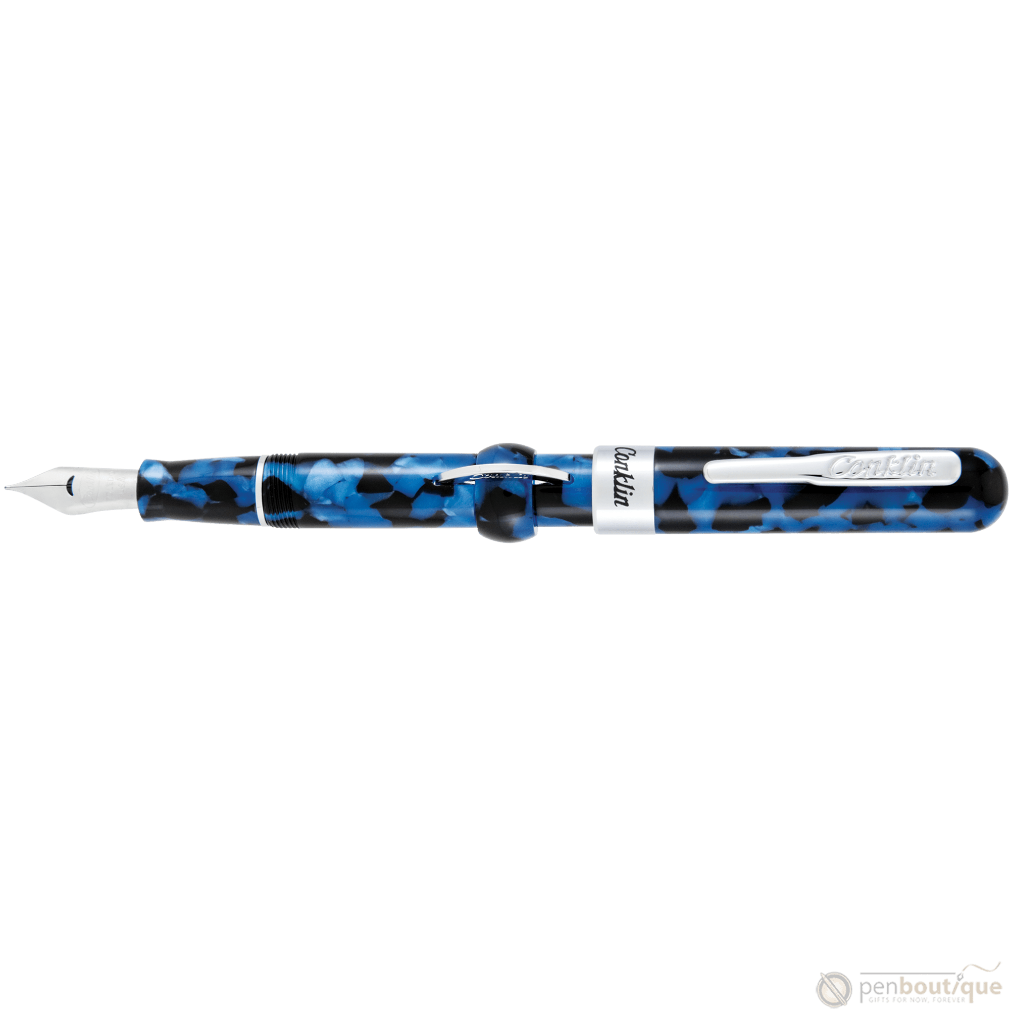 Conklin Mark Twain Crescent Filler Fountain Pen - Vintage Blue - Chrome Trim - Pen Boutique Ltd