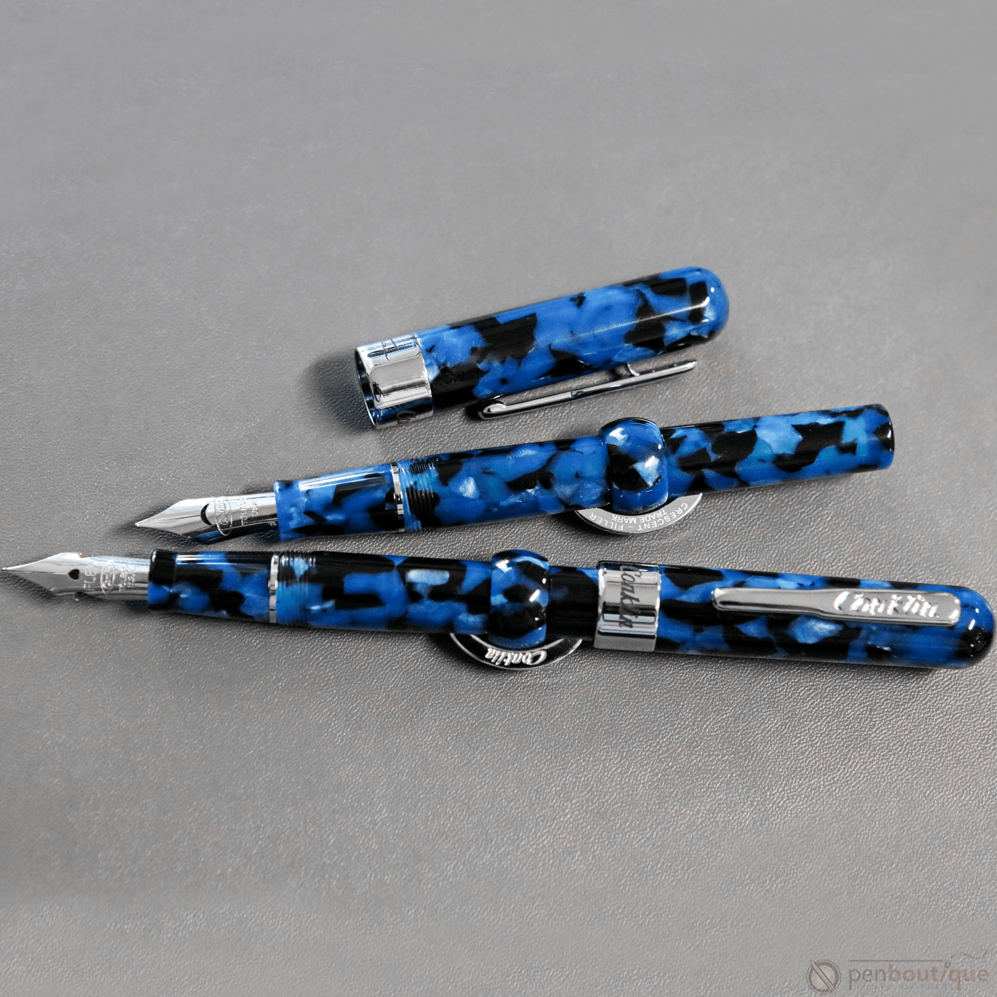 Conklin Mark Twain Crescent Filler Fountain Pen - Vintage Blue - Chrome Trim - Pen Boutique Ltd