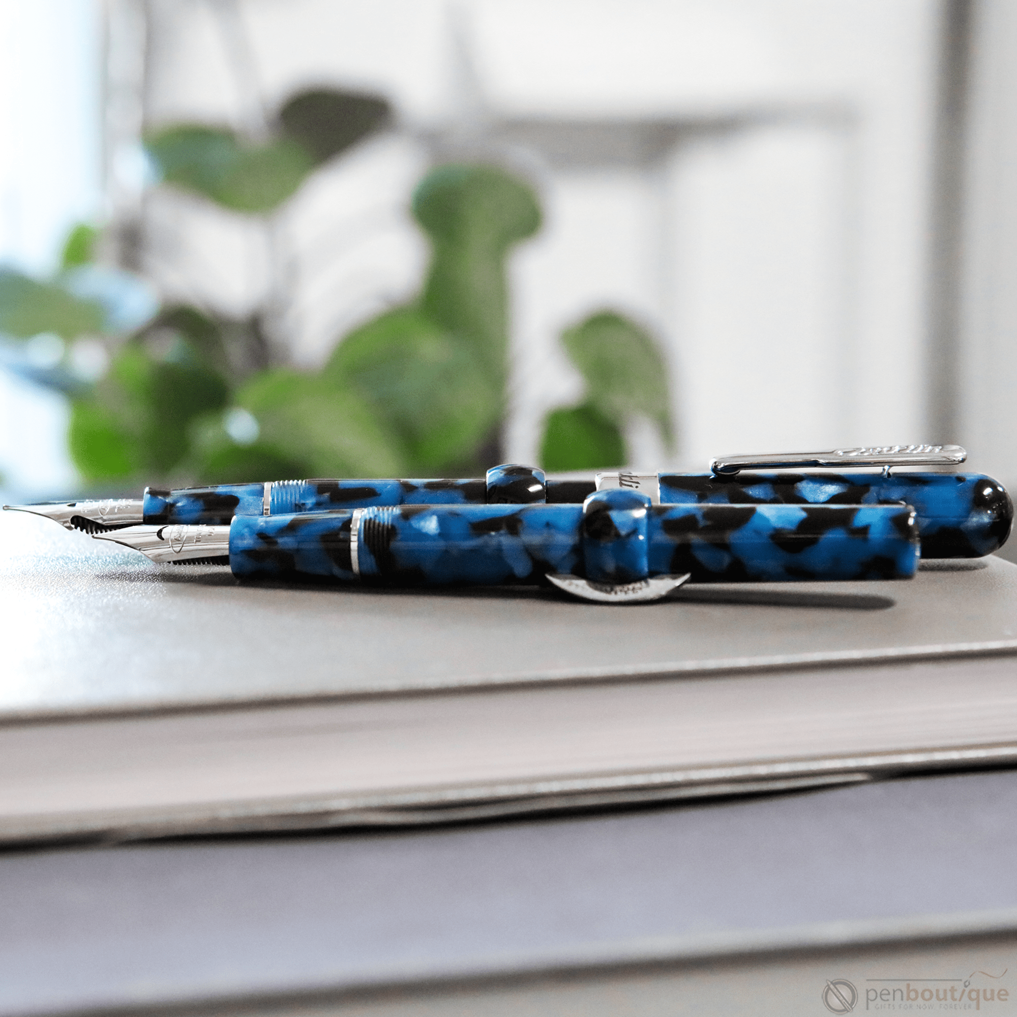 Conklin Mark Twain Crescent Filler Fountain Pen - Vintage Blue - Chrome Trim - Pen Boutique Ltd
