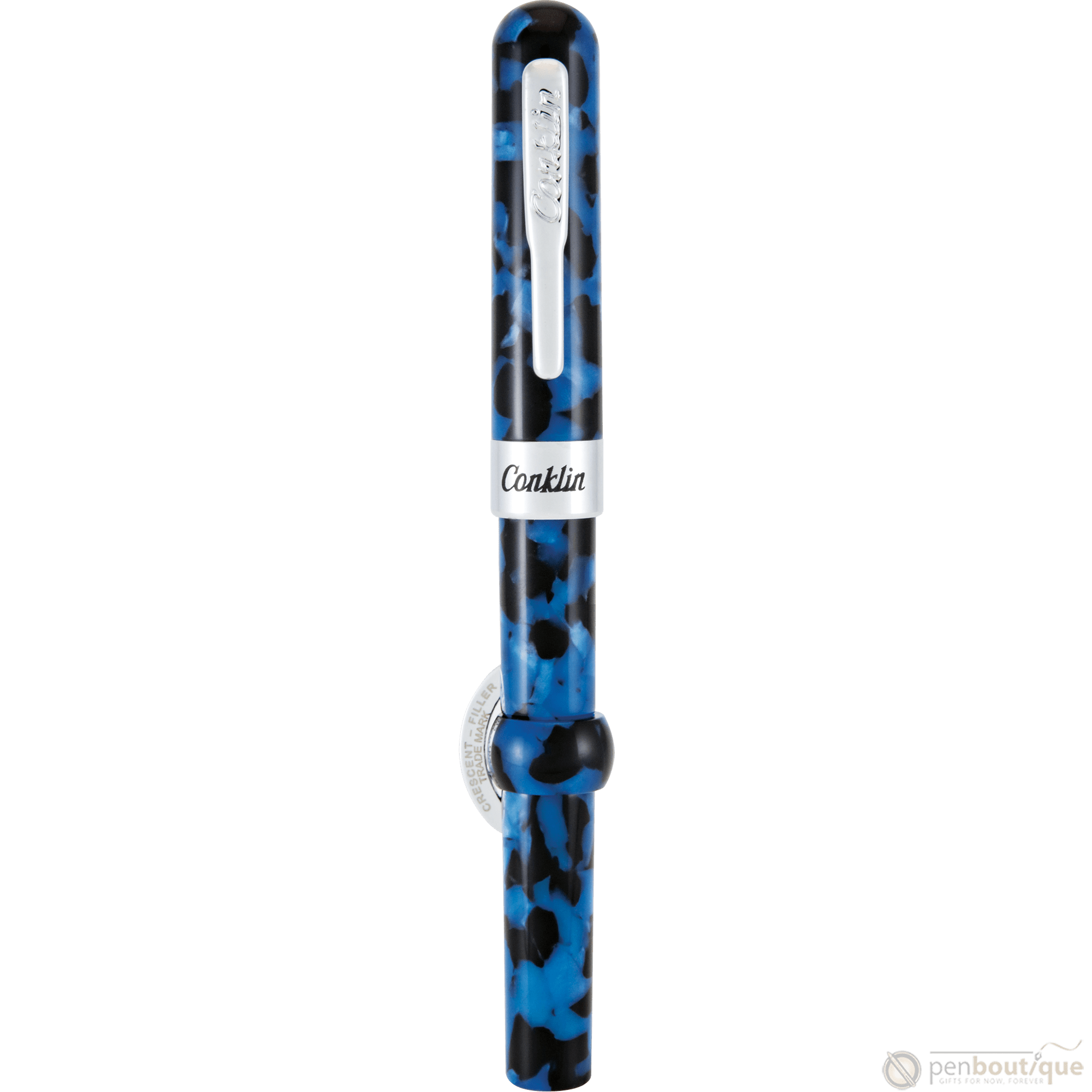 Conklin Mark Twain Crescent Filler Fountain Pen - Vintage Blue - Chrome Trim - Pen Boutique Ltd