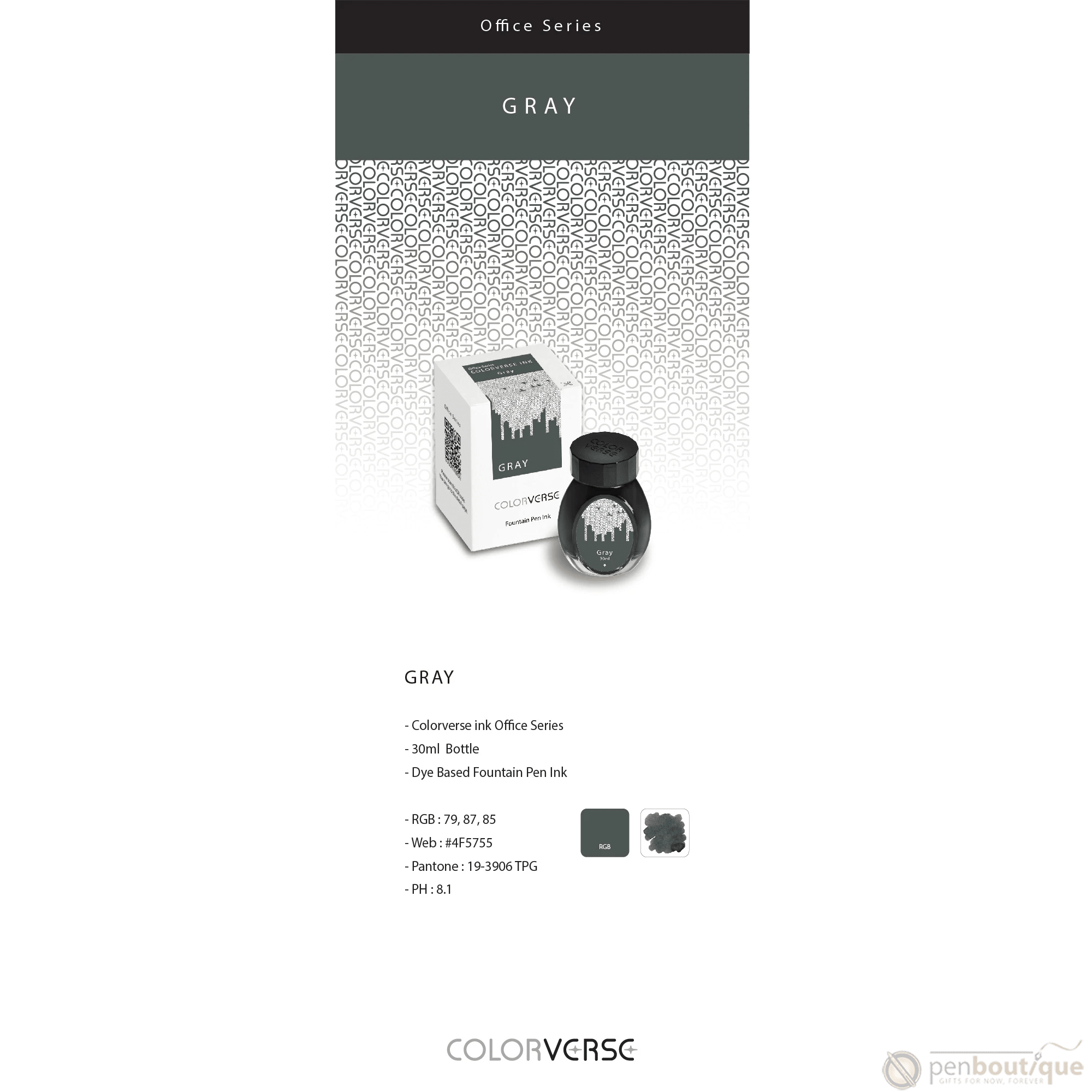 Colorverse Ink - Office Series - Gray - 30ml - Pen Boutique Ltd