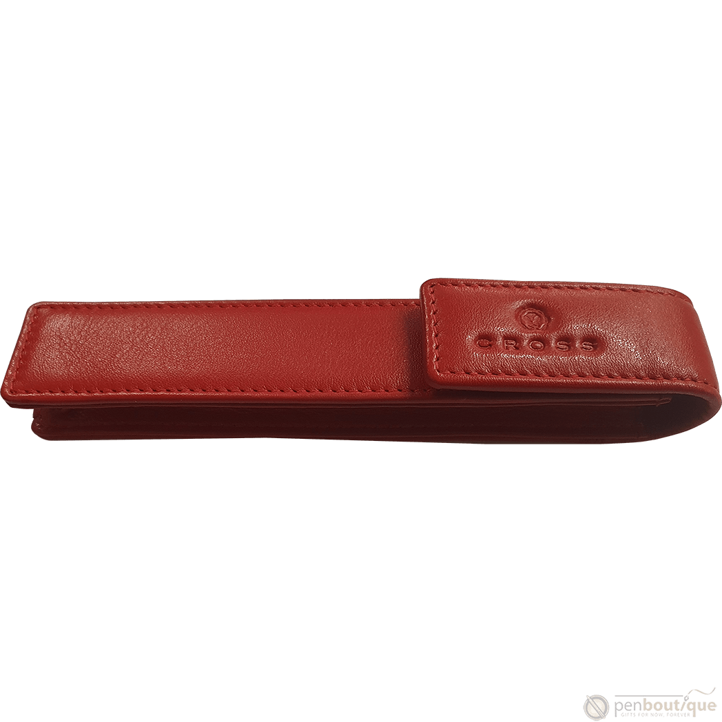 Cross Red Leather Single Pen Case Flap - Pen Boutique Ltd