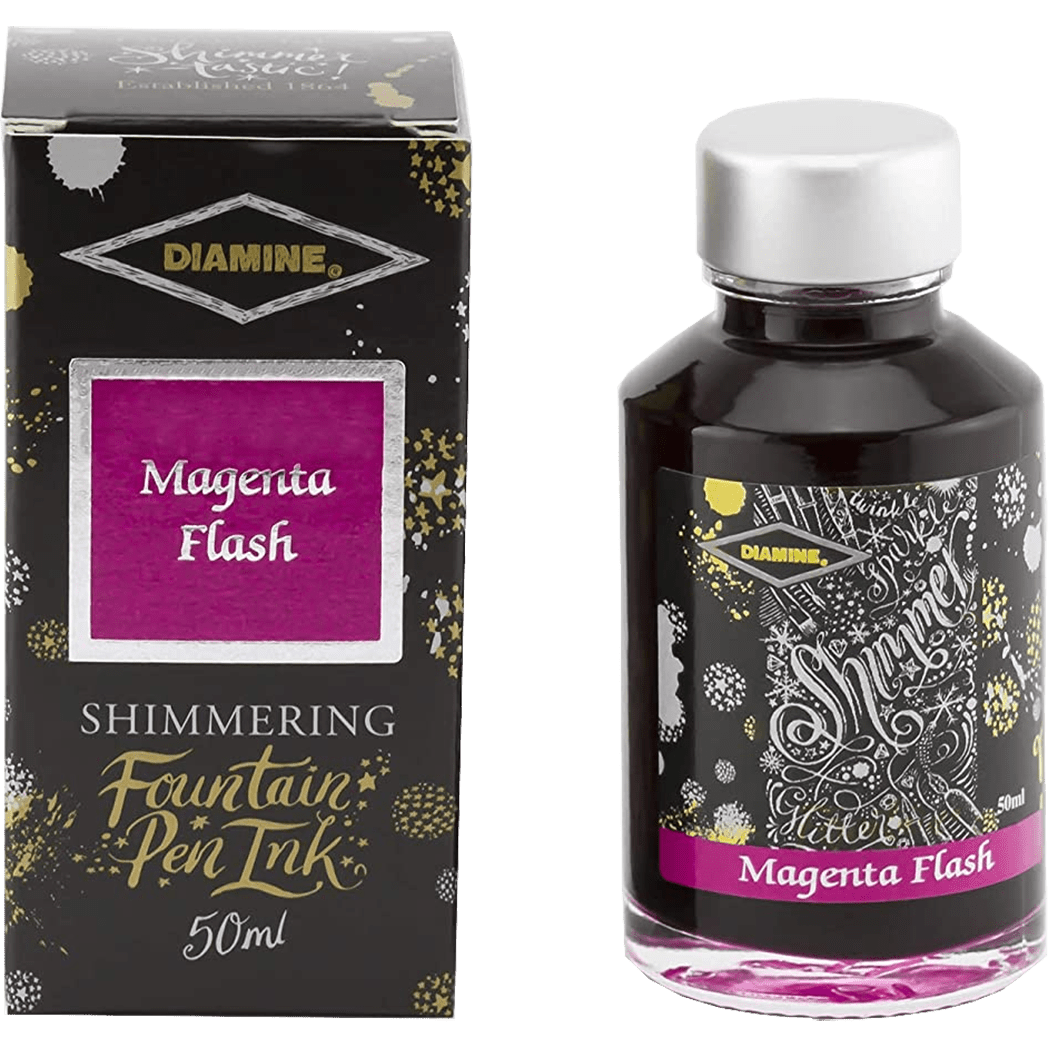 Diamine Shimmer Ink 50 ml Magenta Flash - Silver shimmer - Pen Boutique Ltd