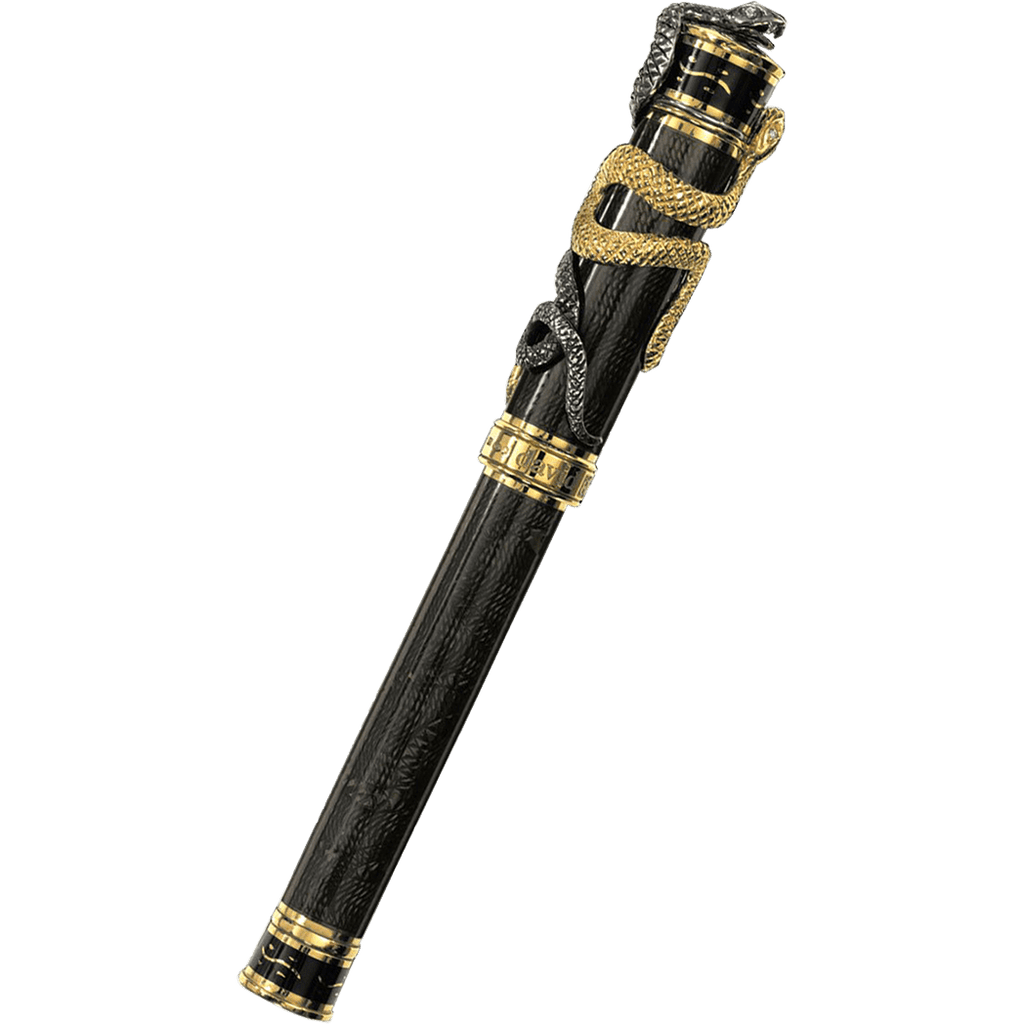 David Oscarson Black Water Snake Rollerball Pen - Translucent Black Moss and Opaque Black Hard Enamel w/ Gold Vermeil - Pen Boutique Ltd
