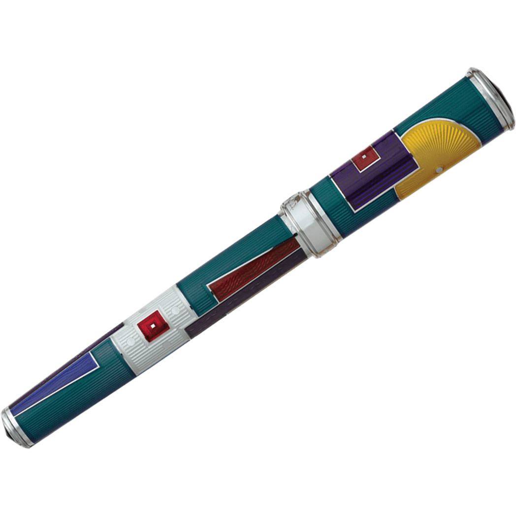 David Oscarson 15th Anniversary/American Art Deco Rollerball Pen - Translucent Teal with Multi-colored Enamel - Pen Boutique Ltd