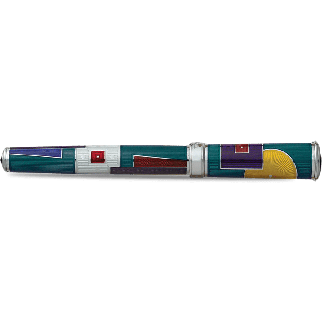 David Oscarson 15th Anniversary/American Art Deco Rollerball Pen - Translucent Teal with Multi-colored Enamel - Pen Boutique Ltd