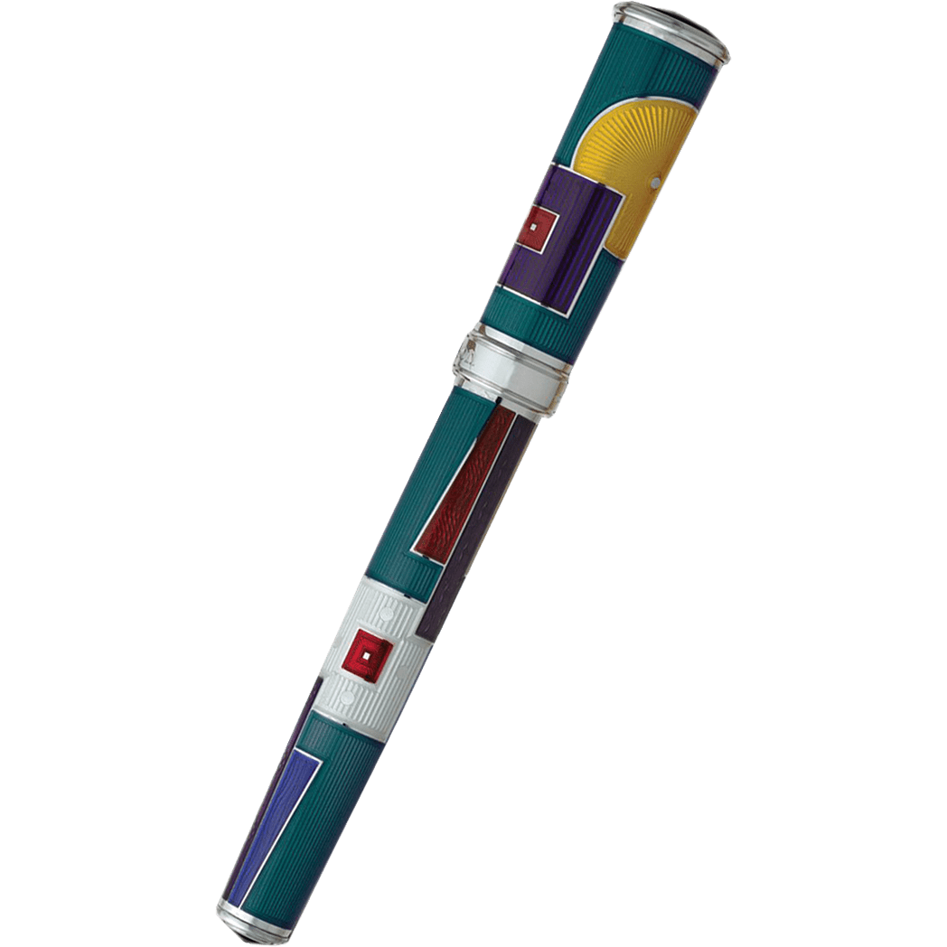 David Oscarson 15th Anniversary/American Art Deco Rollerball Pen - Translucent Teal with Multi-colored Enamel - Pen Boutique Ltd