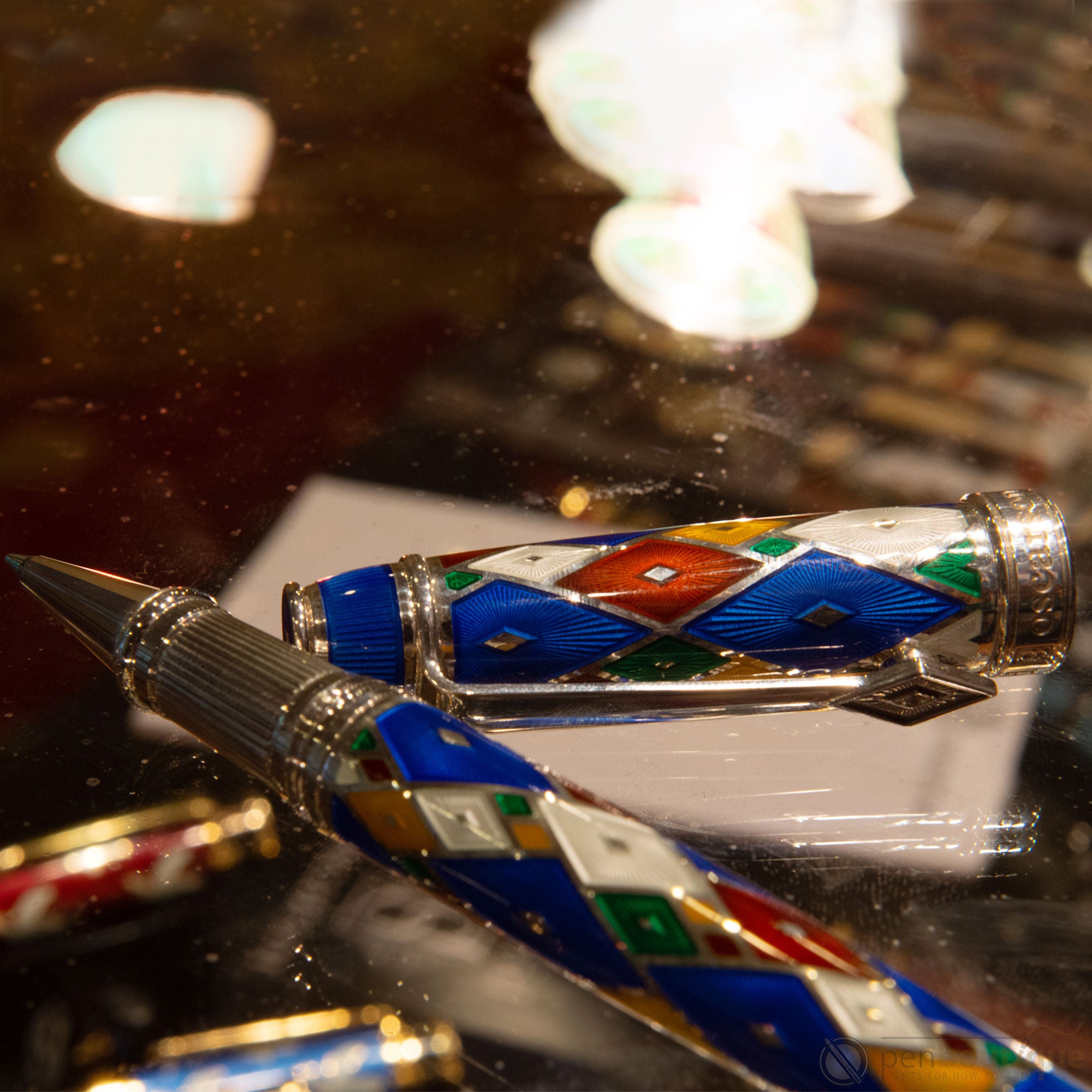 David Oscarson Harlequin Rollerball Pen - Sapphire Blue - Pen Boutique Ltd